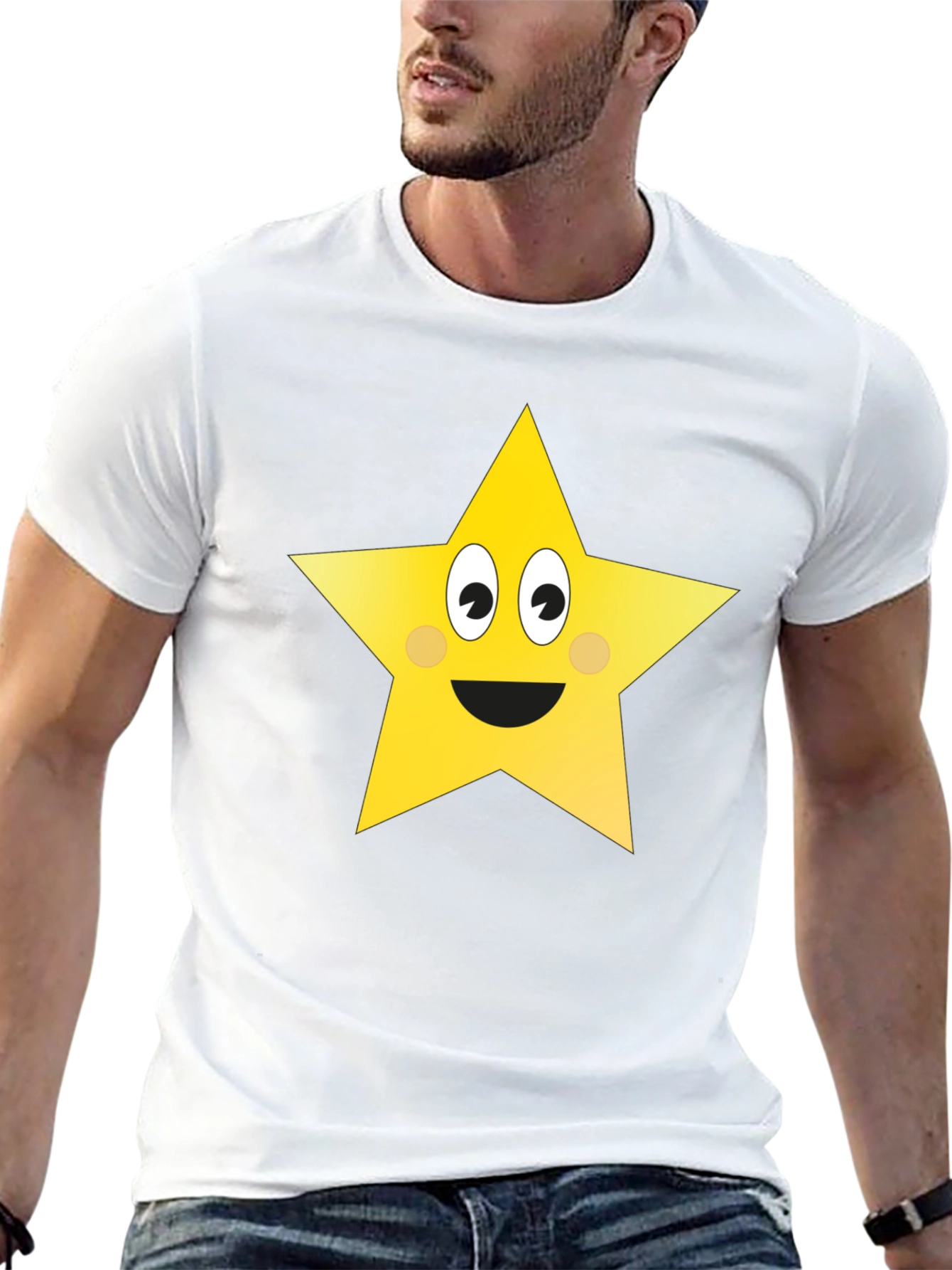 Black Funny Star Graphic Tee - Black Cotton T-Shirt view 13