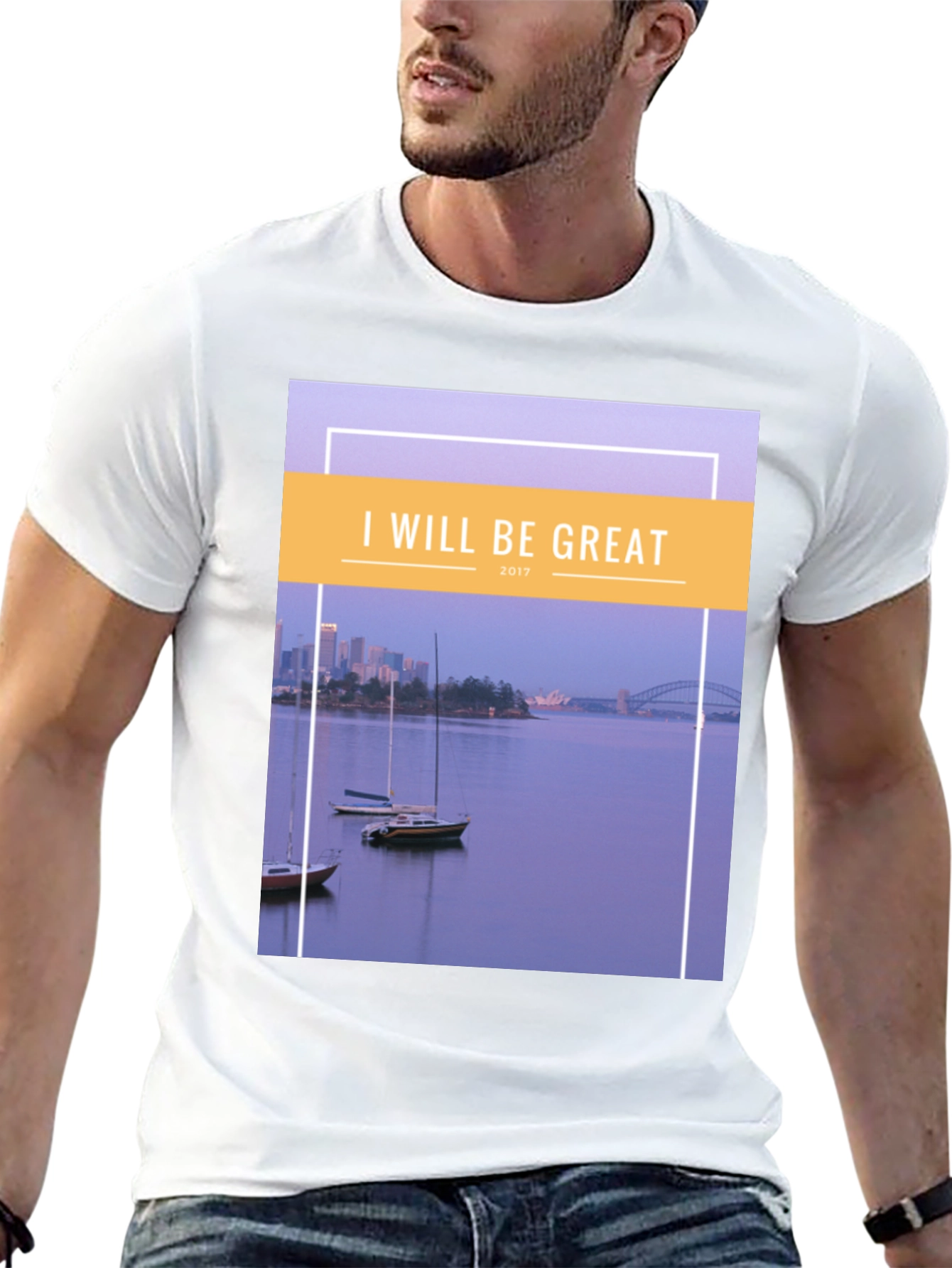 Black I Will Be Great T-Shirt: Sydney Harbour Design, Cotton Blend view 13