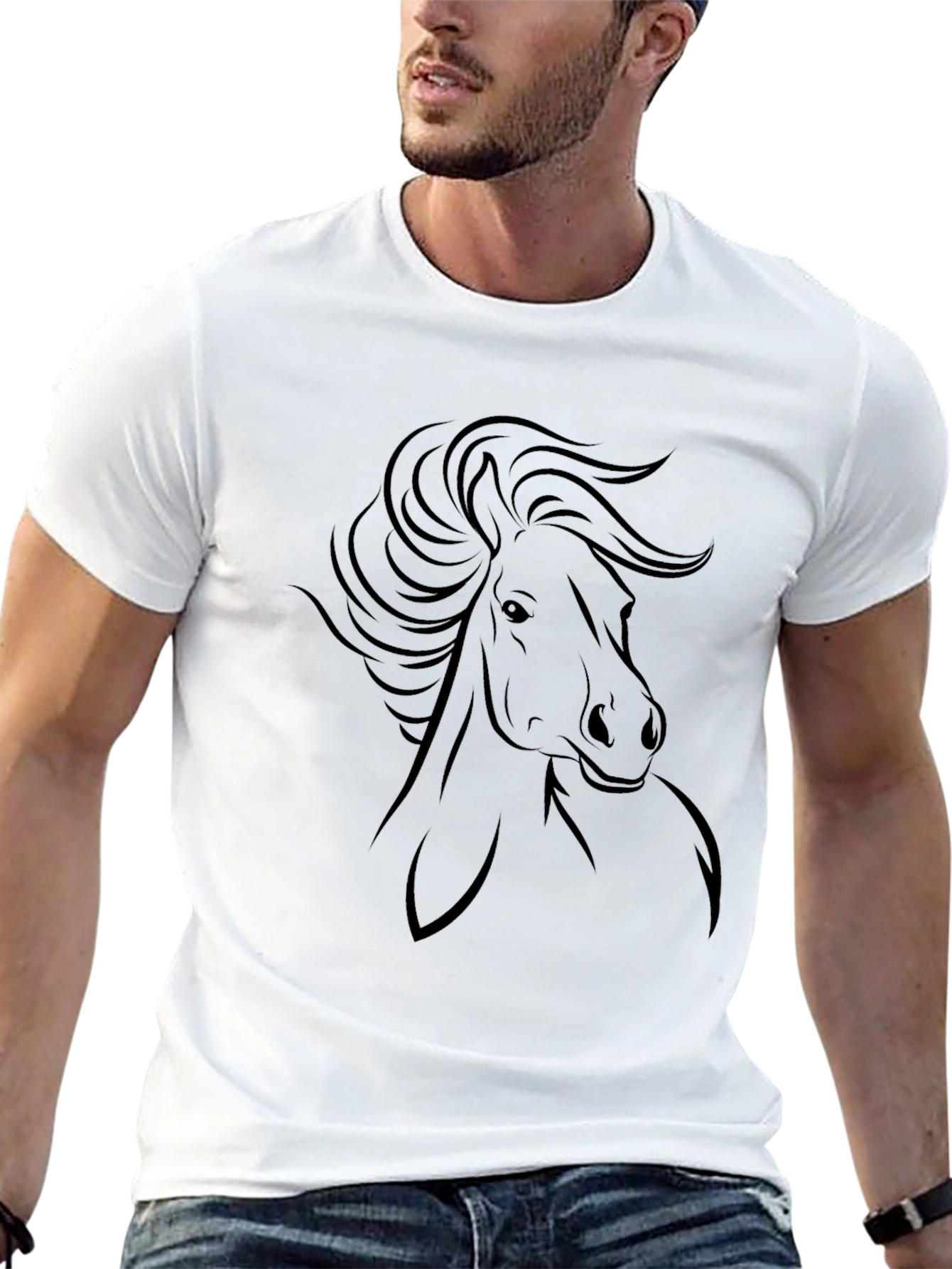 Black Horse Graphic Print Crew Neck T-Shirt view 13