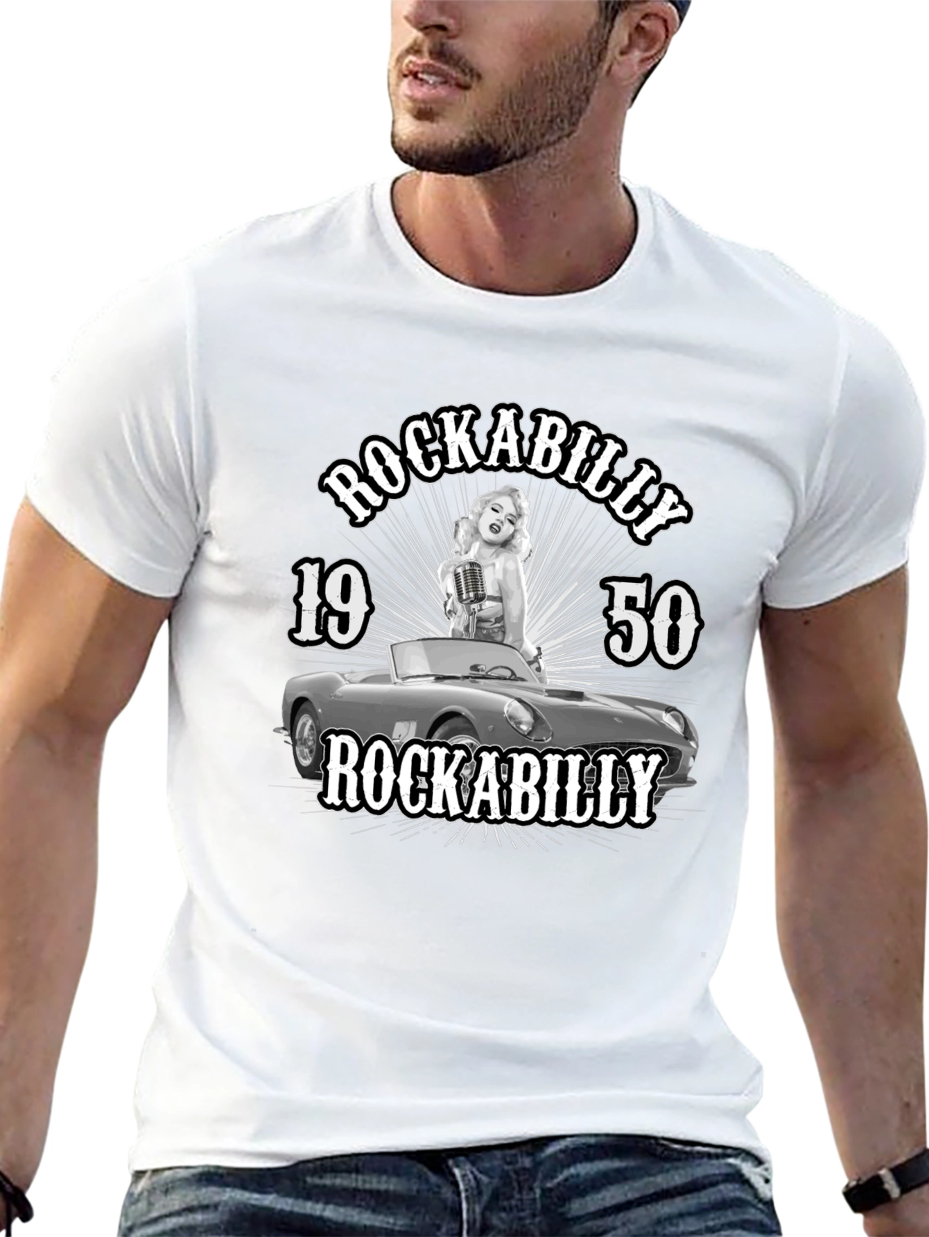 Black Rockabilly 1950s Graphic T-Shirt view 13