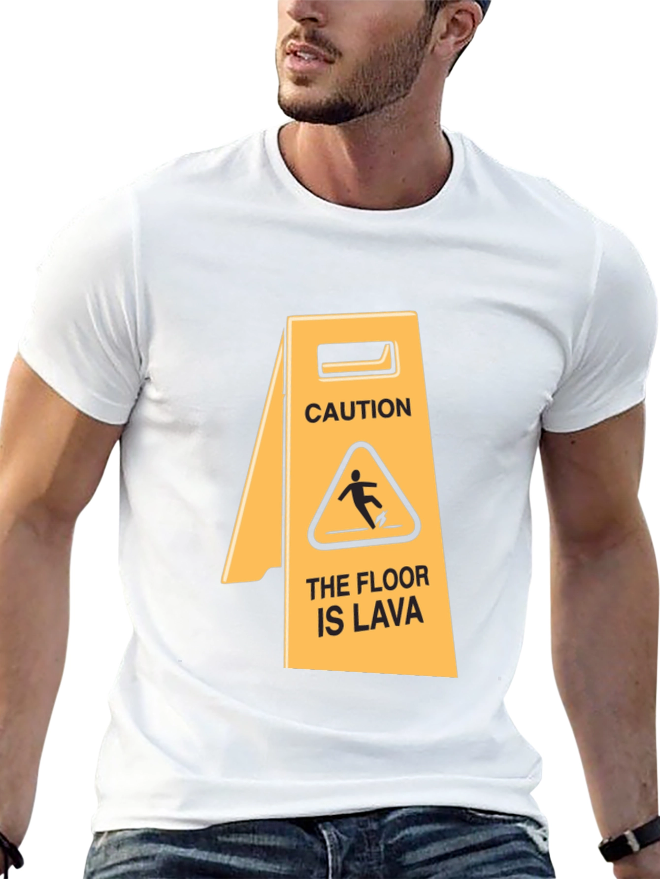 Black Caution: The Floor is Lava T-Shirt view 13