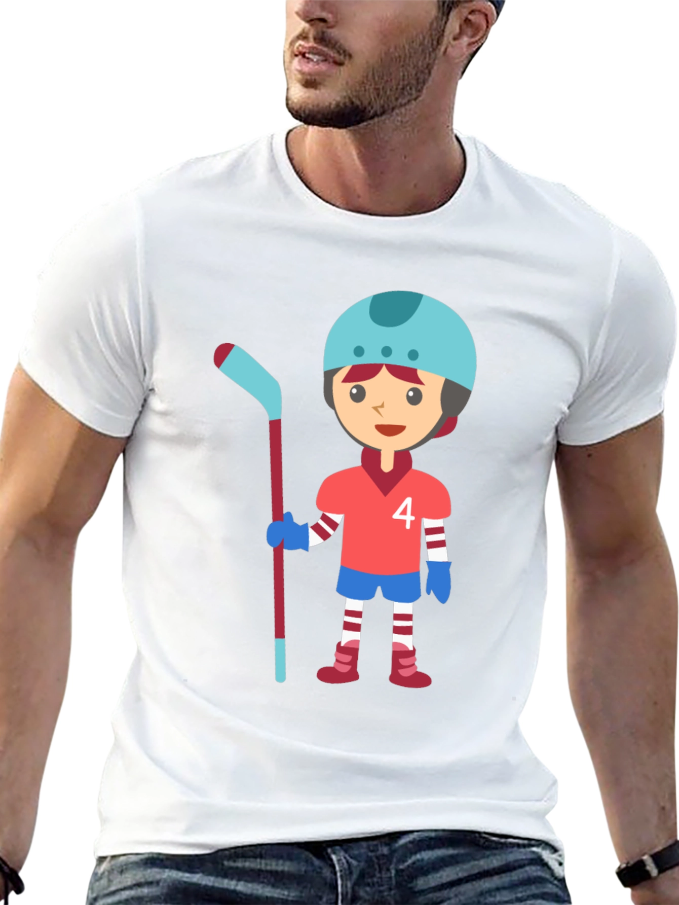 Black Cartoon Hockey Player Graphic T-Shirt view 13