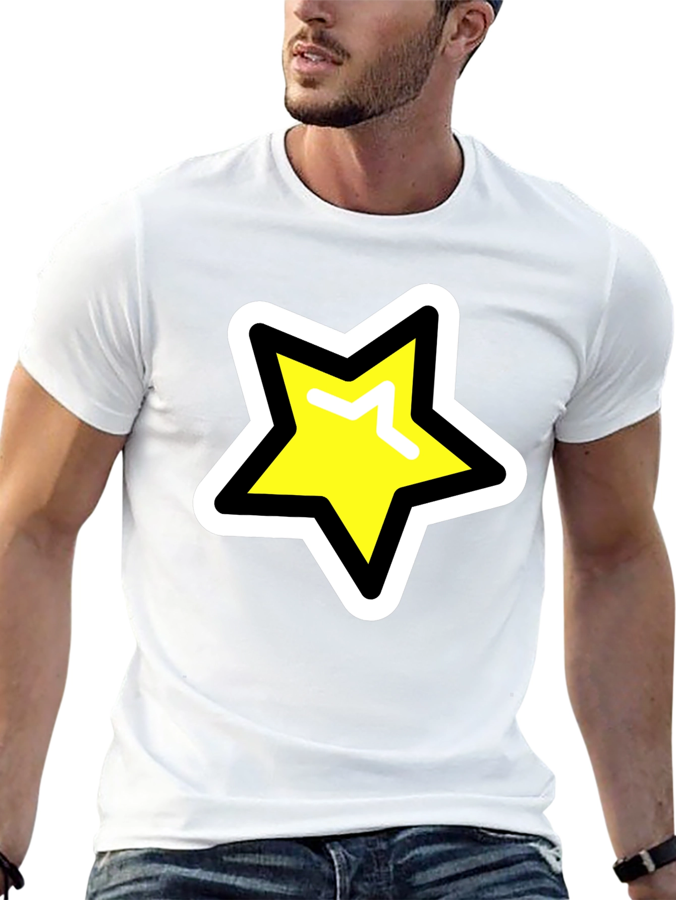 Black Star Graphic T-Shirt - Black Cotton Blend Casual Tee view 13