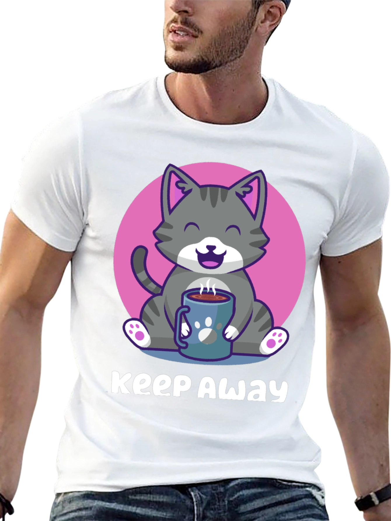 Black Keep Away Gray Cat Coffee T-Shirt view 13