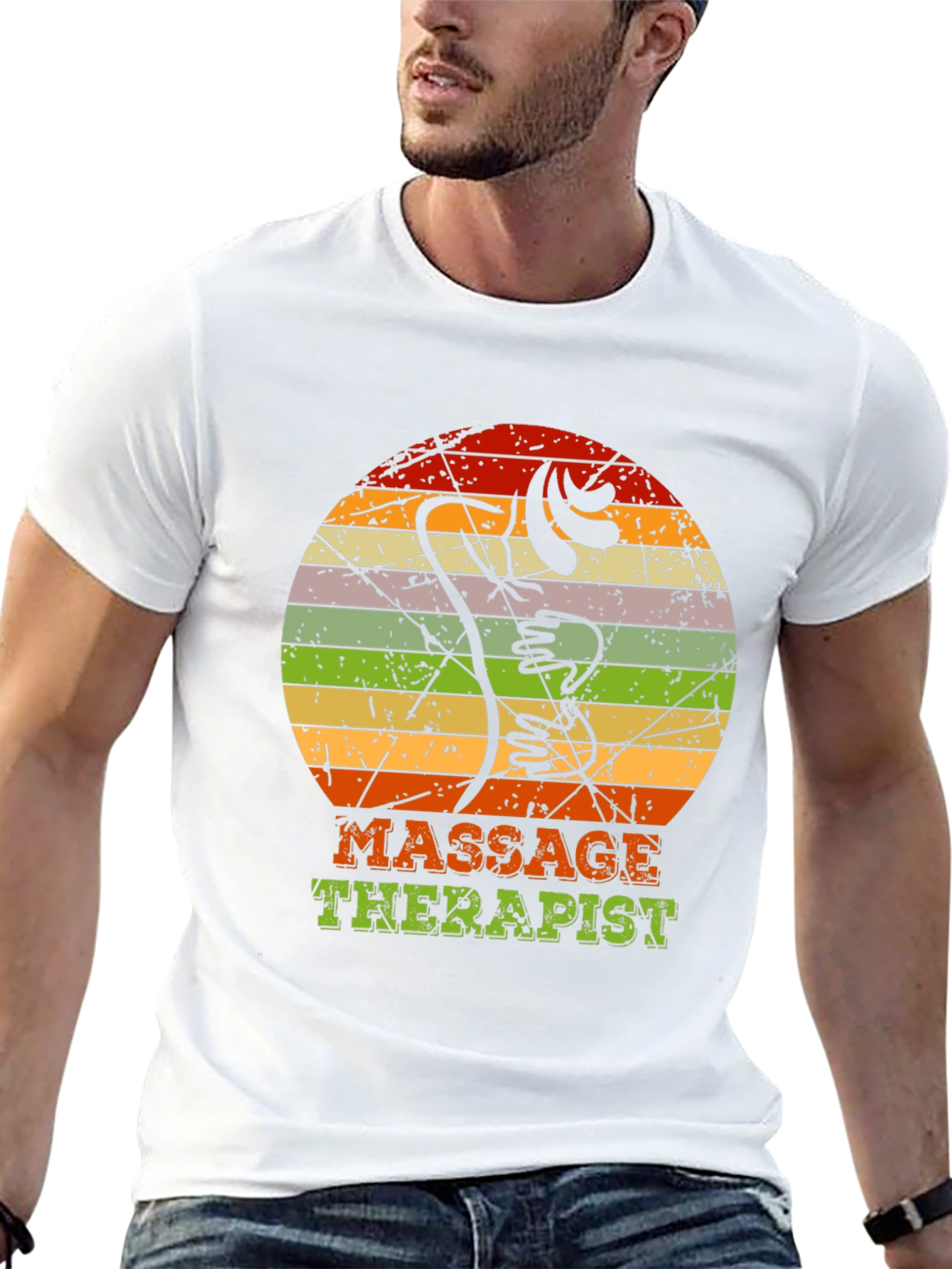 Black Massage Therapist Retro T-Shirt - Vintage Body Art view 13