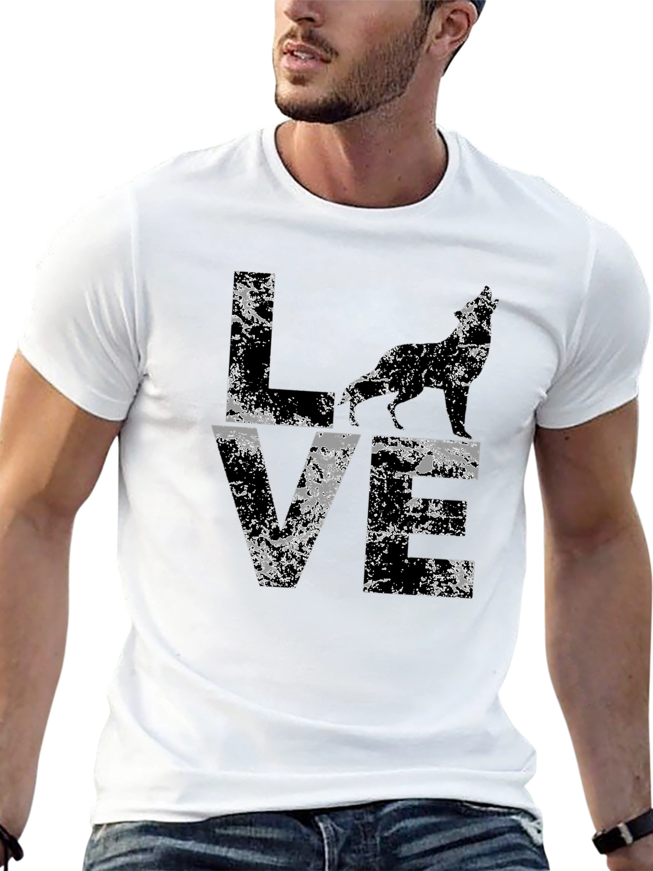 Black Wolf Love Graphic Tee - Distressed Style view 13