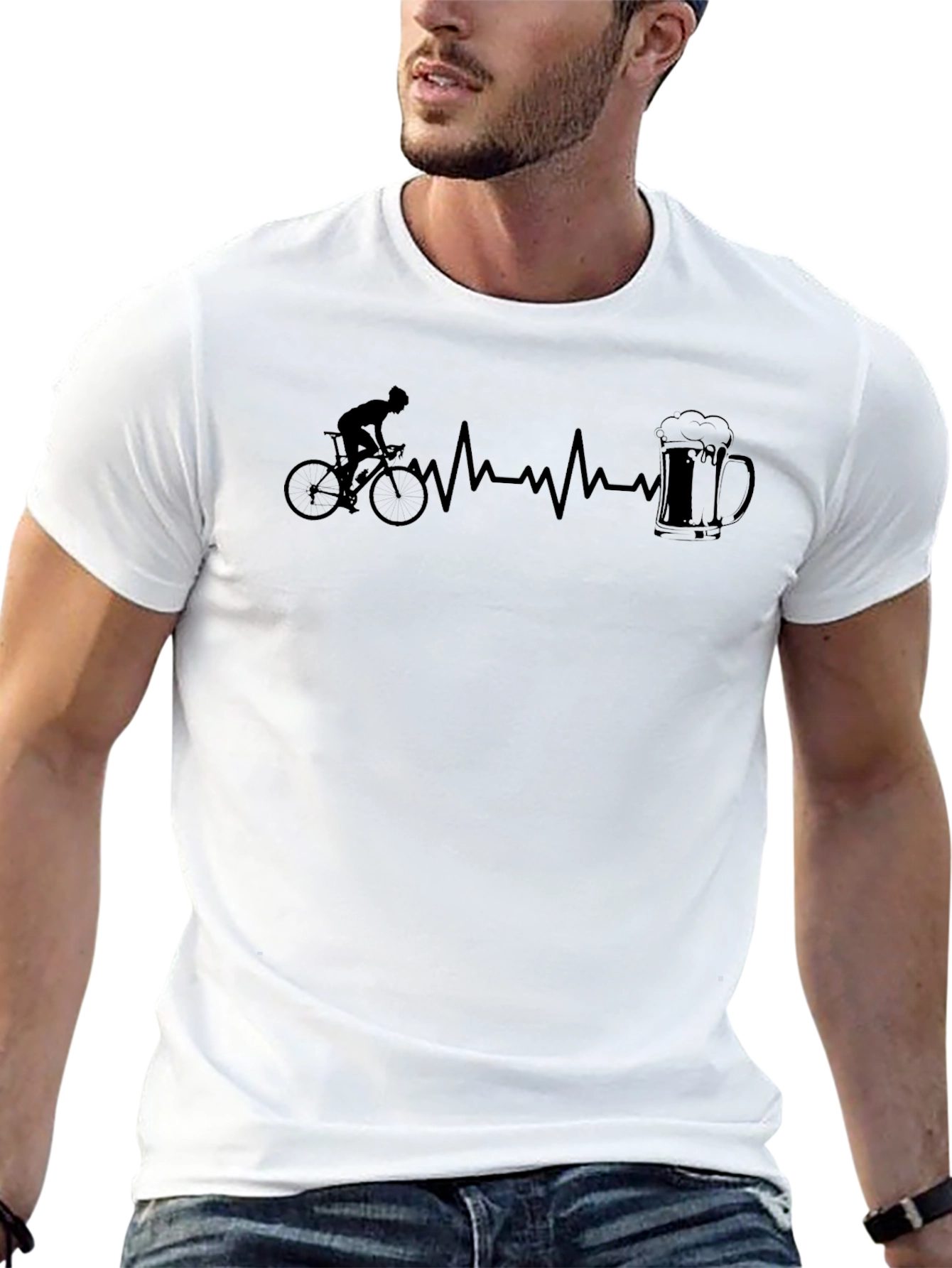 Black Cyclist Heartbeat Beer Mug Black T-Shirt view 13