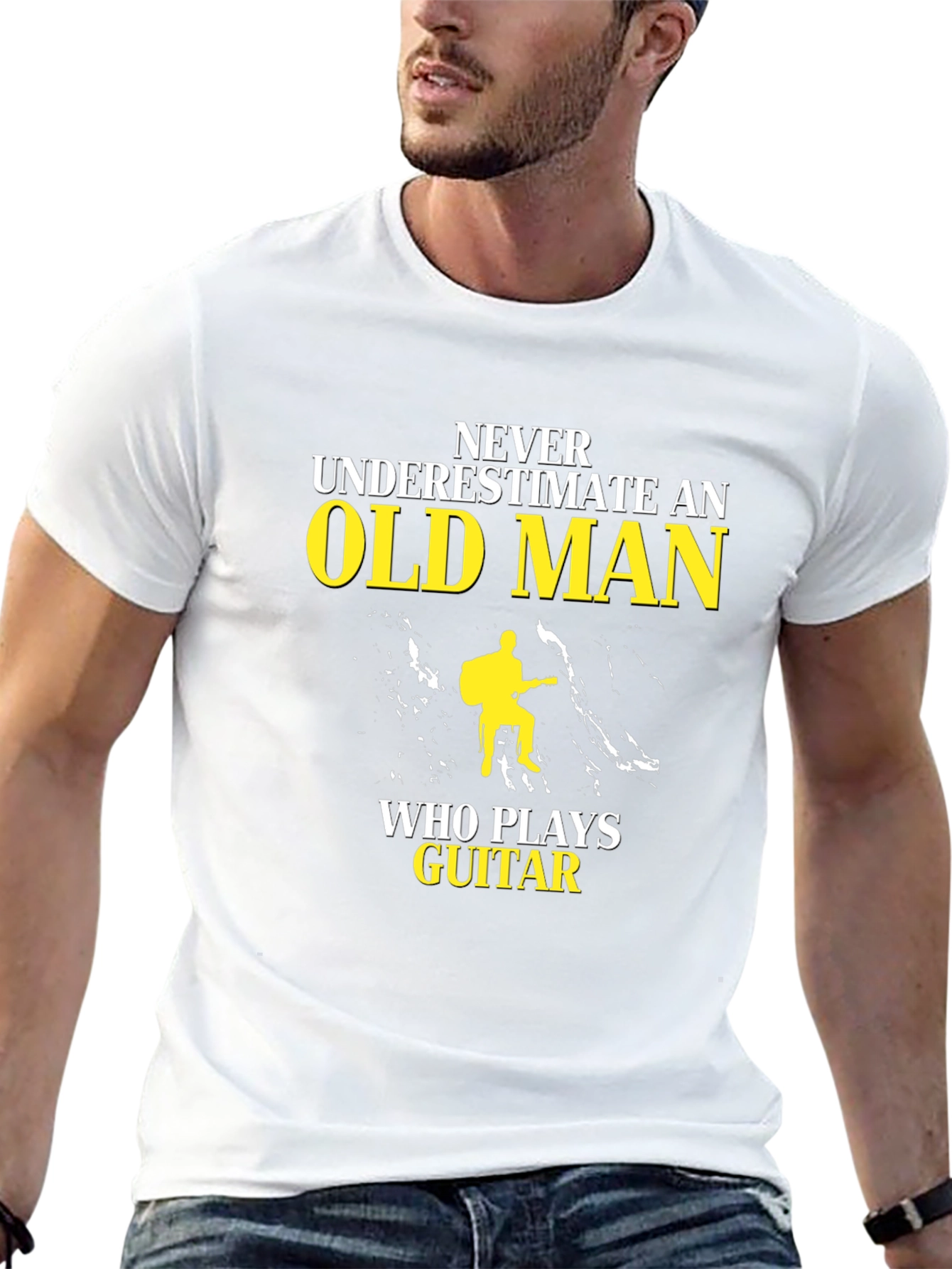 Black Never Underestimate Old Man Guitar Player T-Shirt view 13