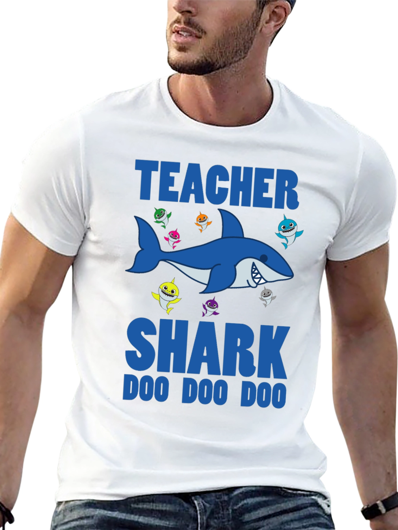 Black Teacher Shark T-Shirt - Doo Doo Doo - Black view 13