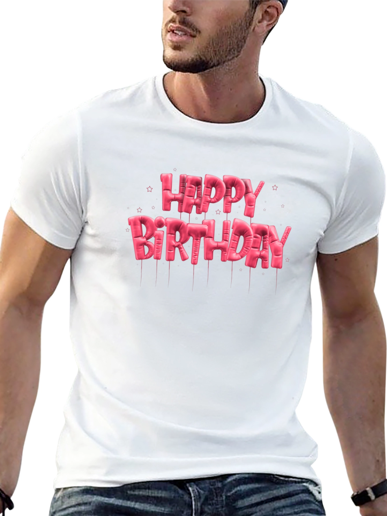Black Happy Birthday Balloon Lettering T-Shirt view 13