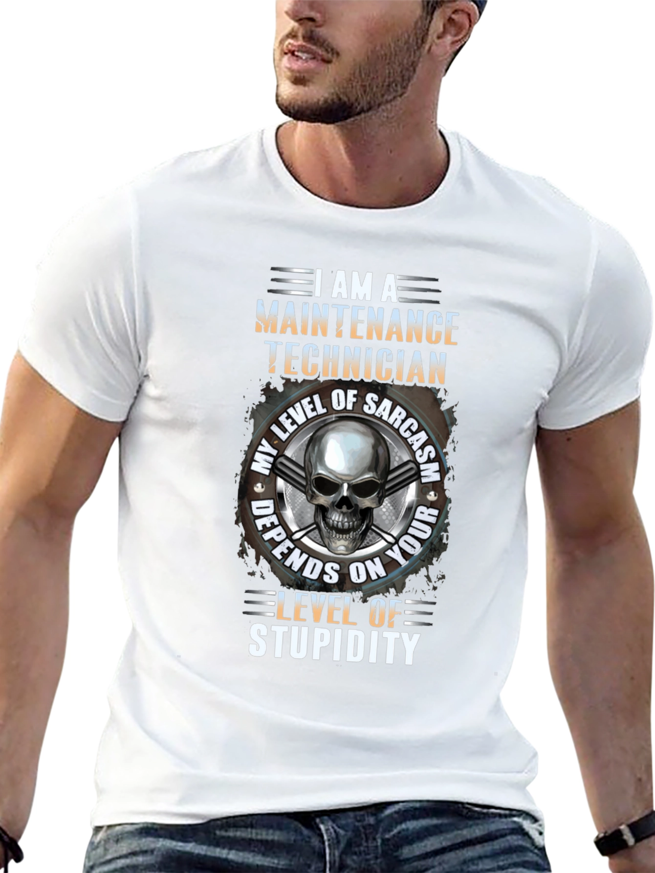 Black Maintenance Technician Skull Graphic T-Shirt view 13