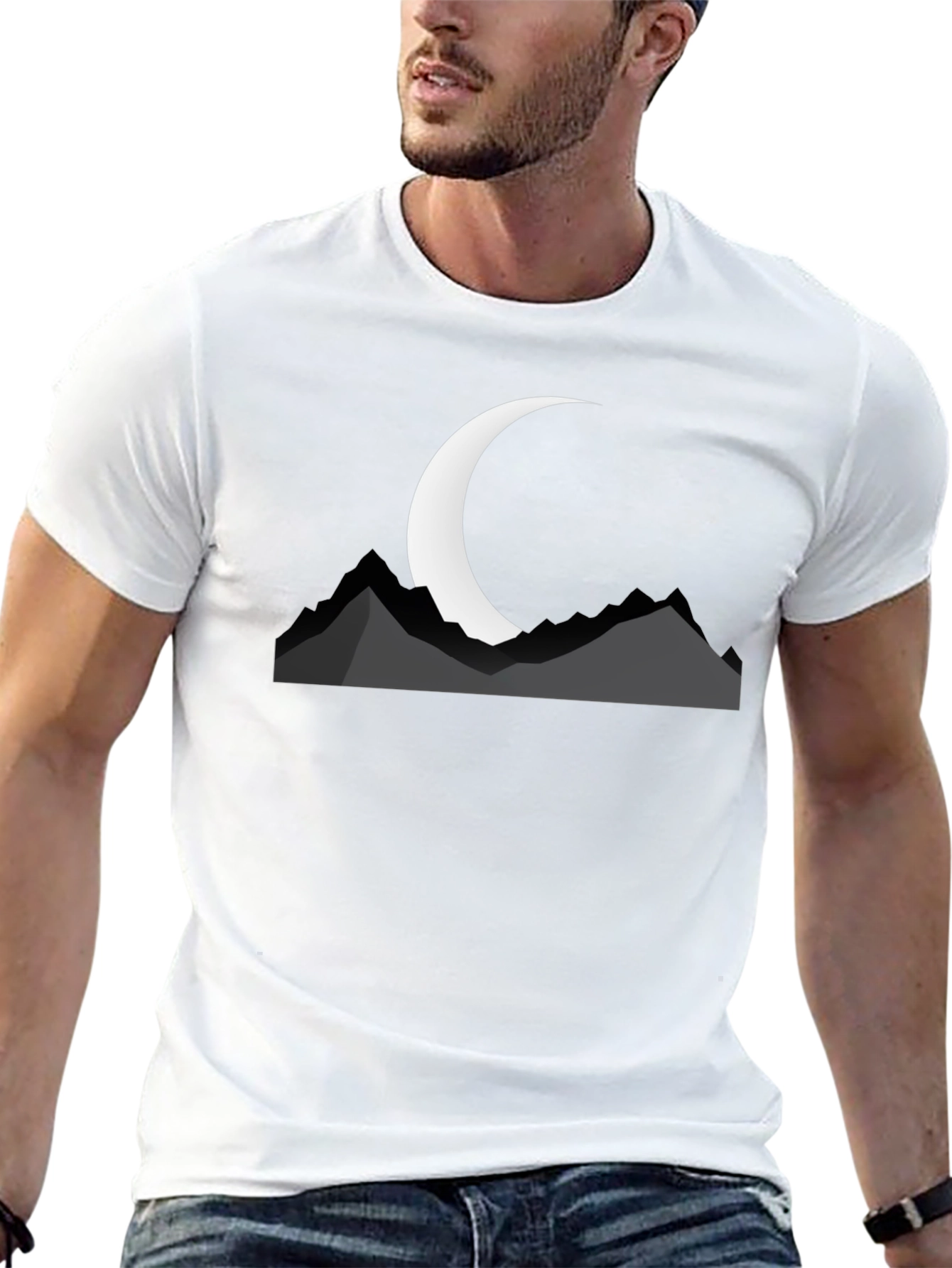 Black Mountain Moon Graphic Tee - Black Cotton T-Shirt view 13