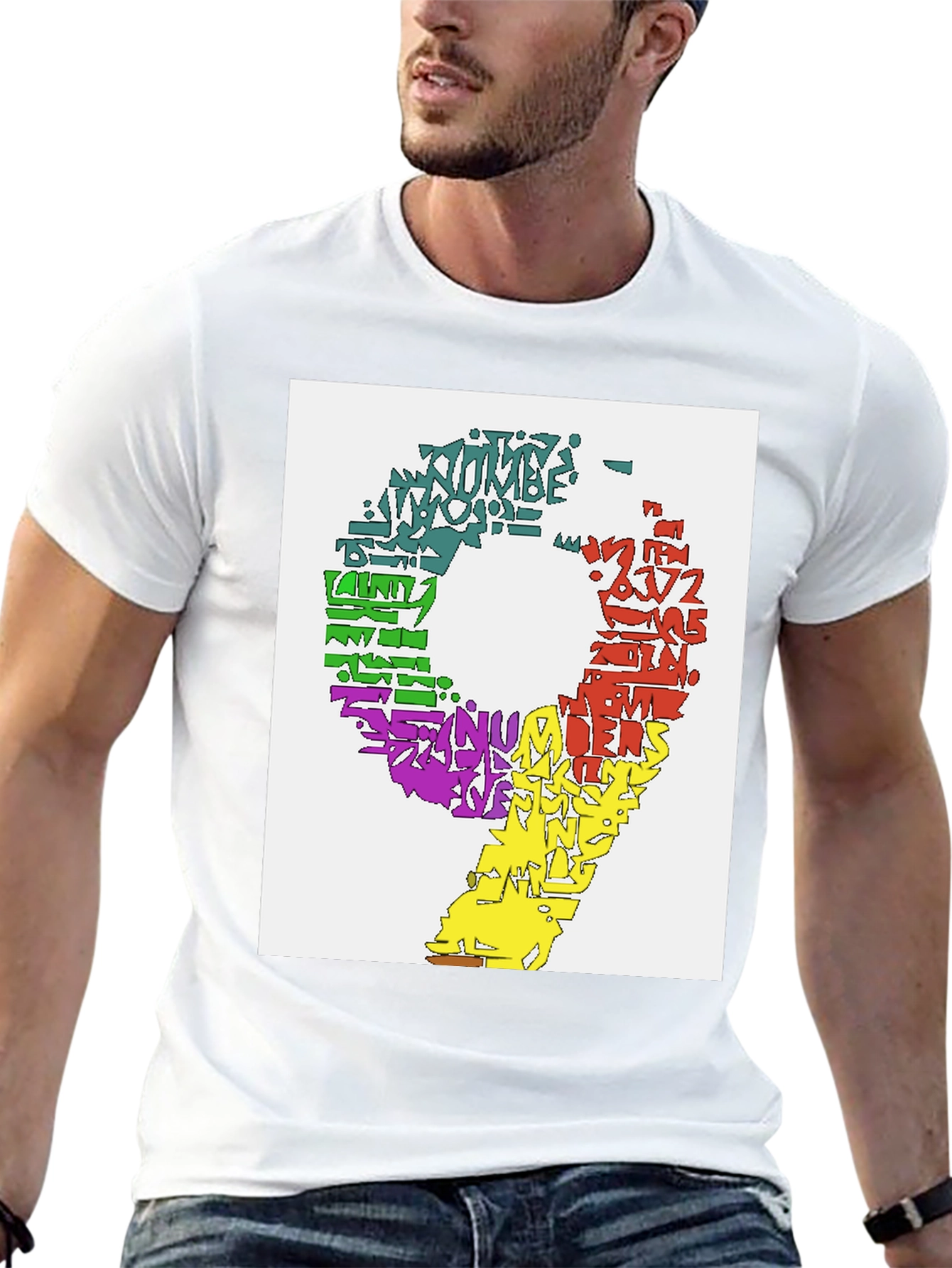 Black Colorful Number 9 Word Art Graphic Tee view 13