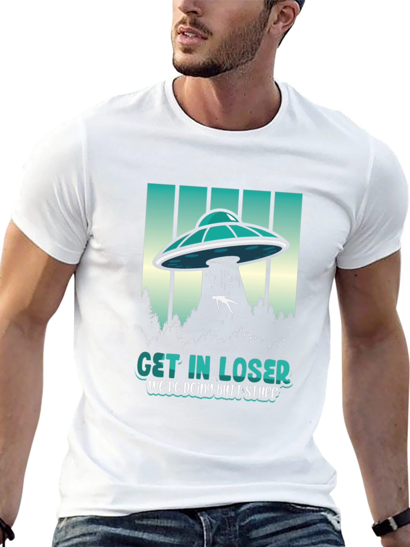 Black Get In Loser Graphic Tee - UFO Abduction Humor view 13