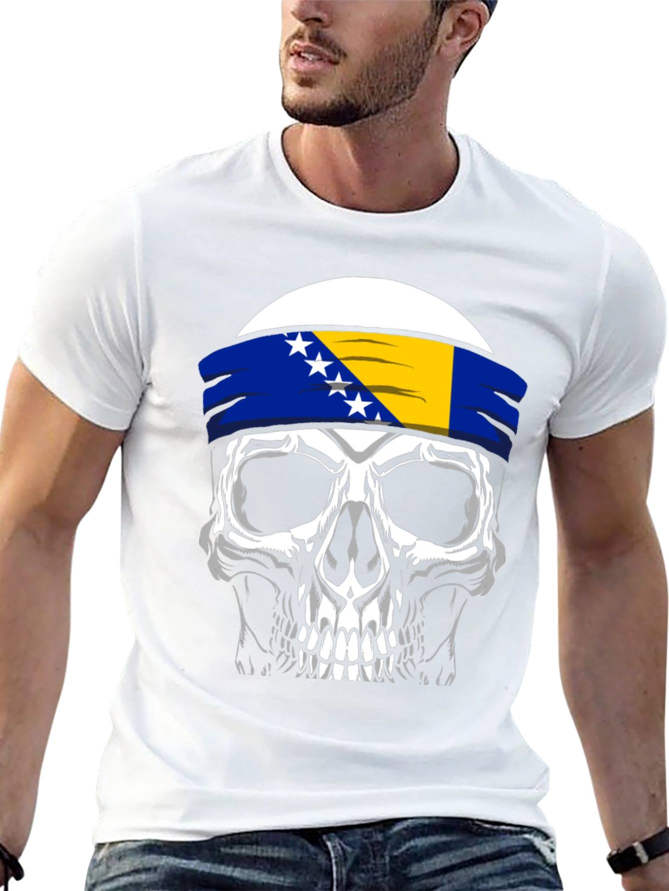 Skull Bosnia Flag Headband T-Shirt - 13