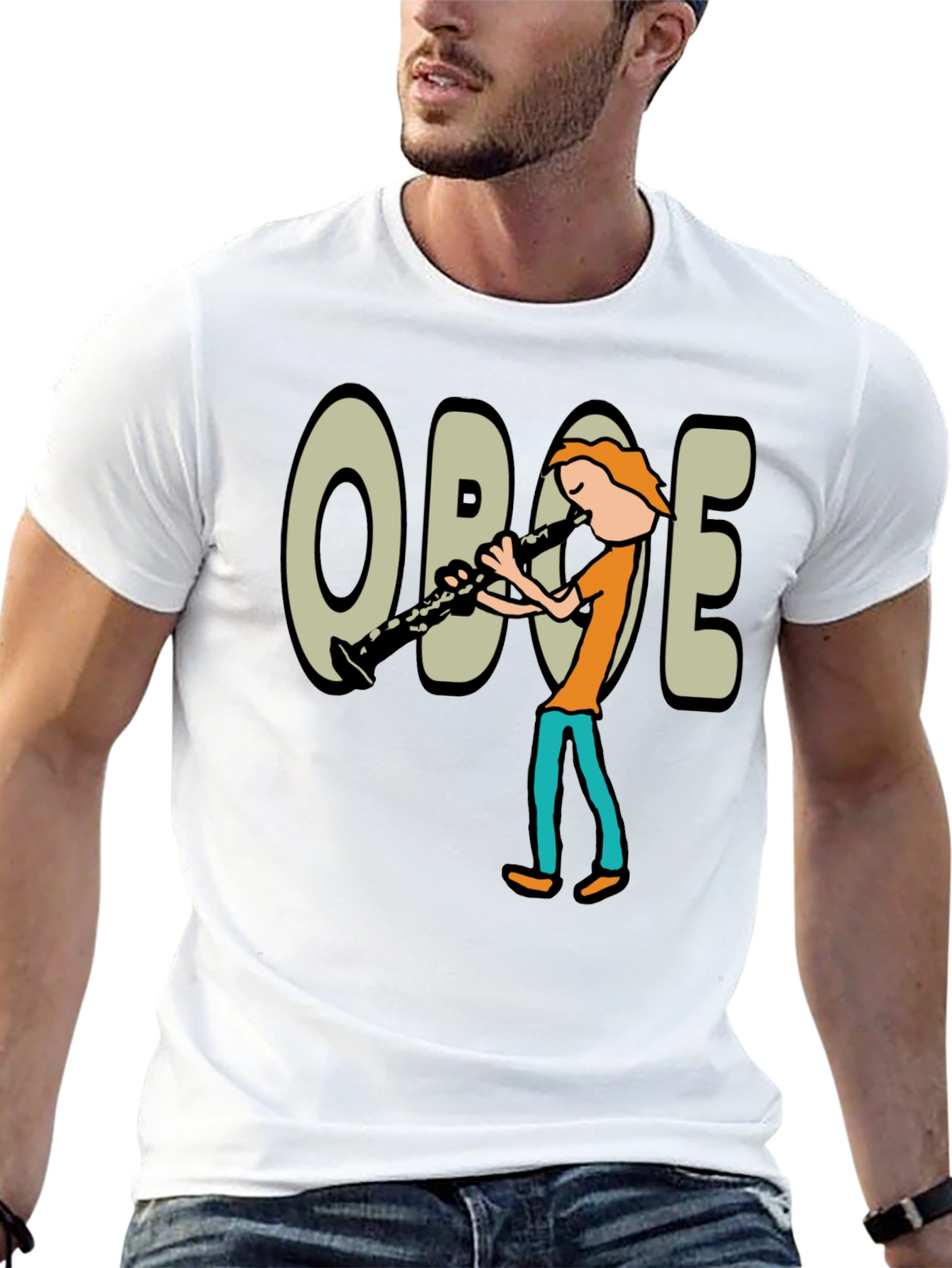 Black Oboe Cartoon Graphic T-Shirt view 13