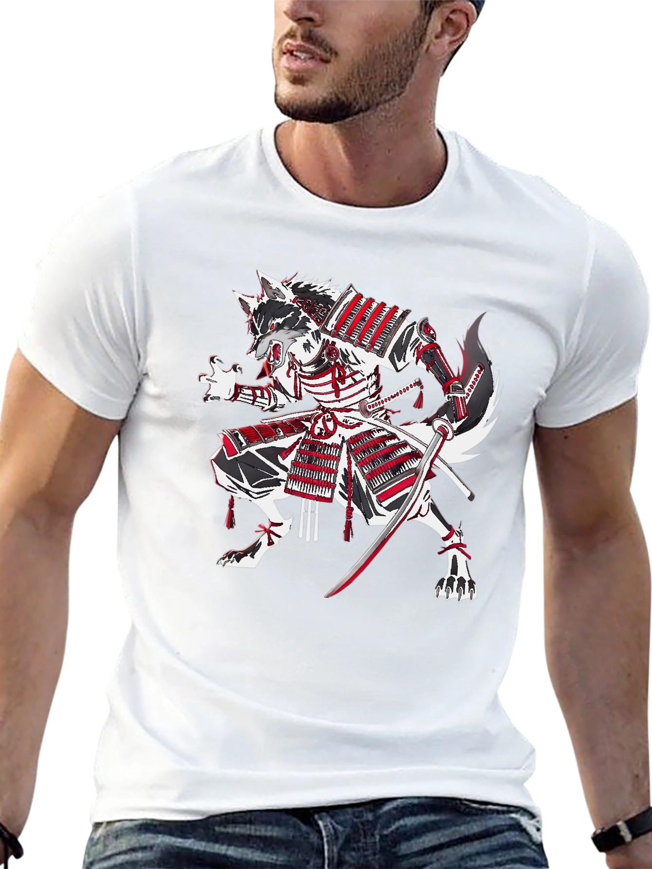 Black Samurai Wolf Graphic T-Shirt view 13