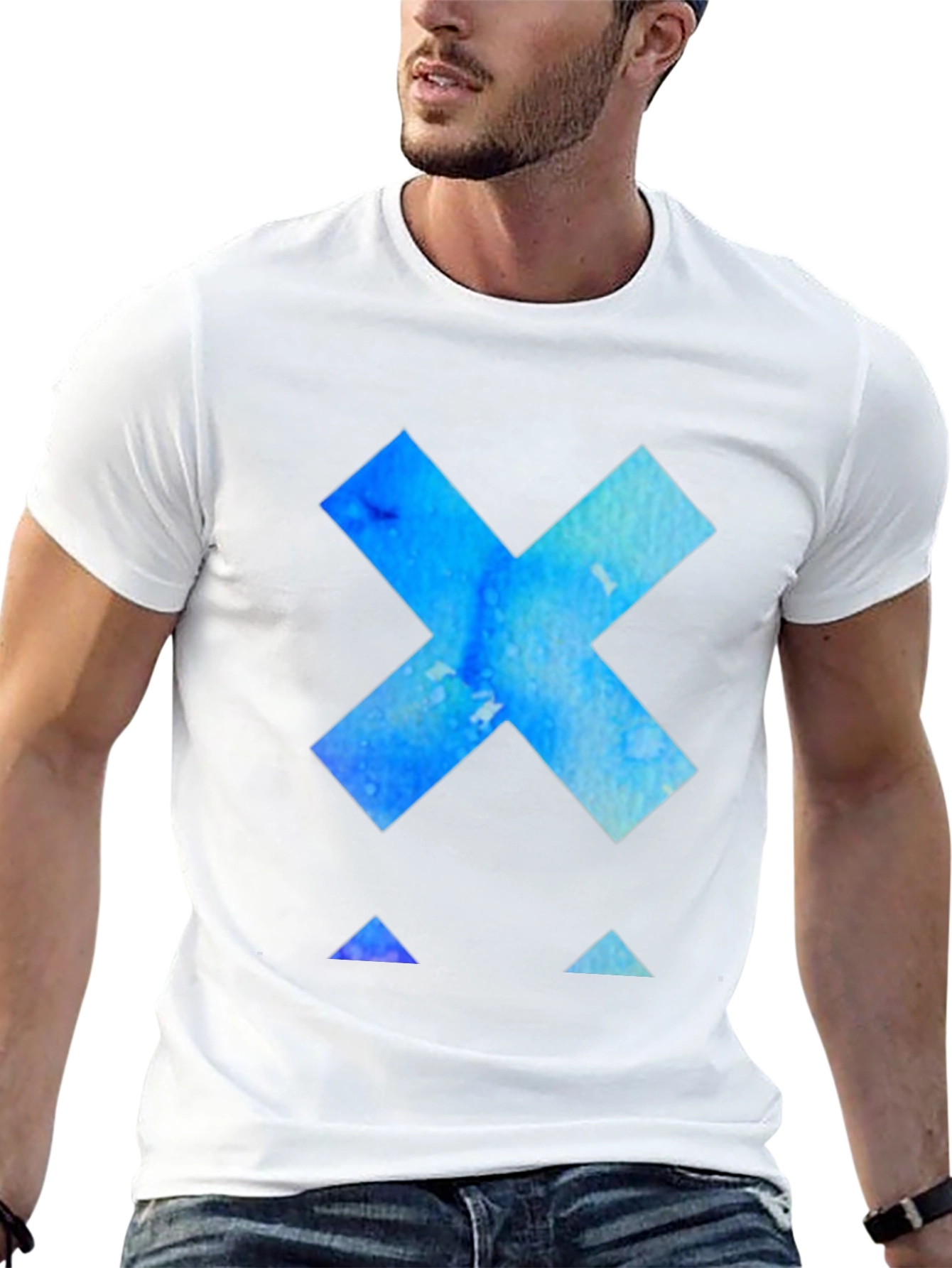 Black Geometric Blue Watercolor Graphic Tee - Modern Design view 13