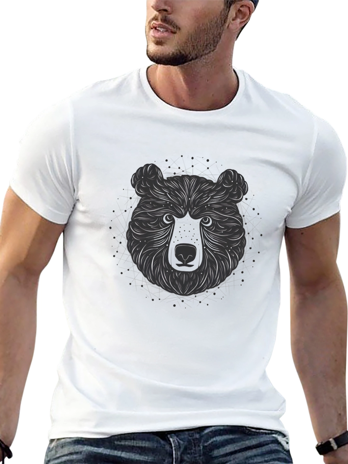 Black Abstract Bear Graphic Tee - Stylish Men's Black T-Shirt view 13
