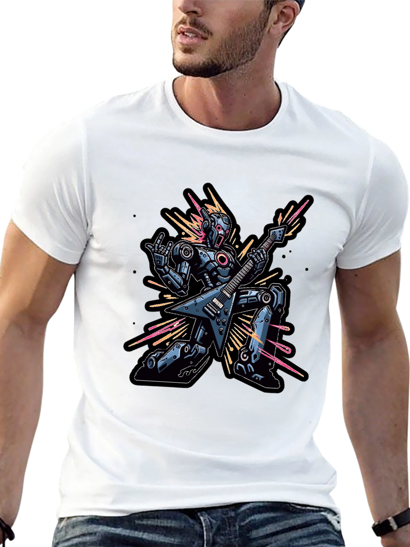 Black Robot Guitarist Graphic Tee - Black view 13