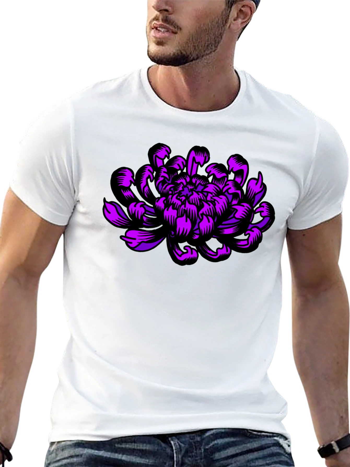Black Black T-Shirt with Purple Flower Design view 13