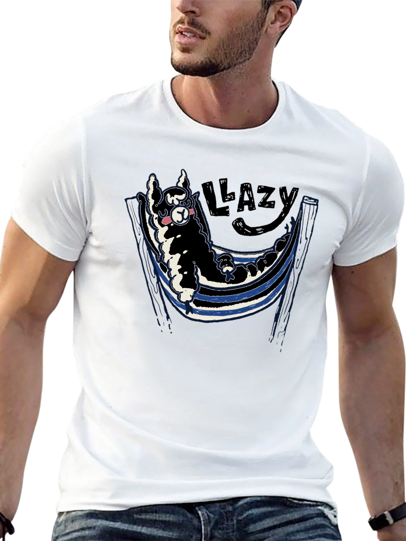 Black Lazy Llama Hammock Graphic Tee - Soft Cotton Blend view 13