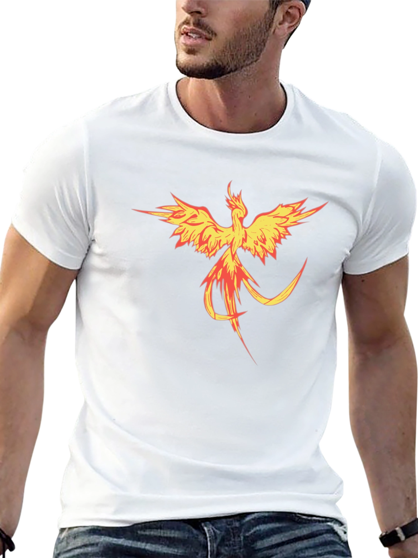 Black Fiery Phoenix Graphic Tee - Bold Black T-Shirt view 13