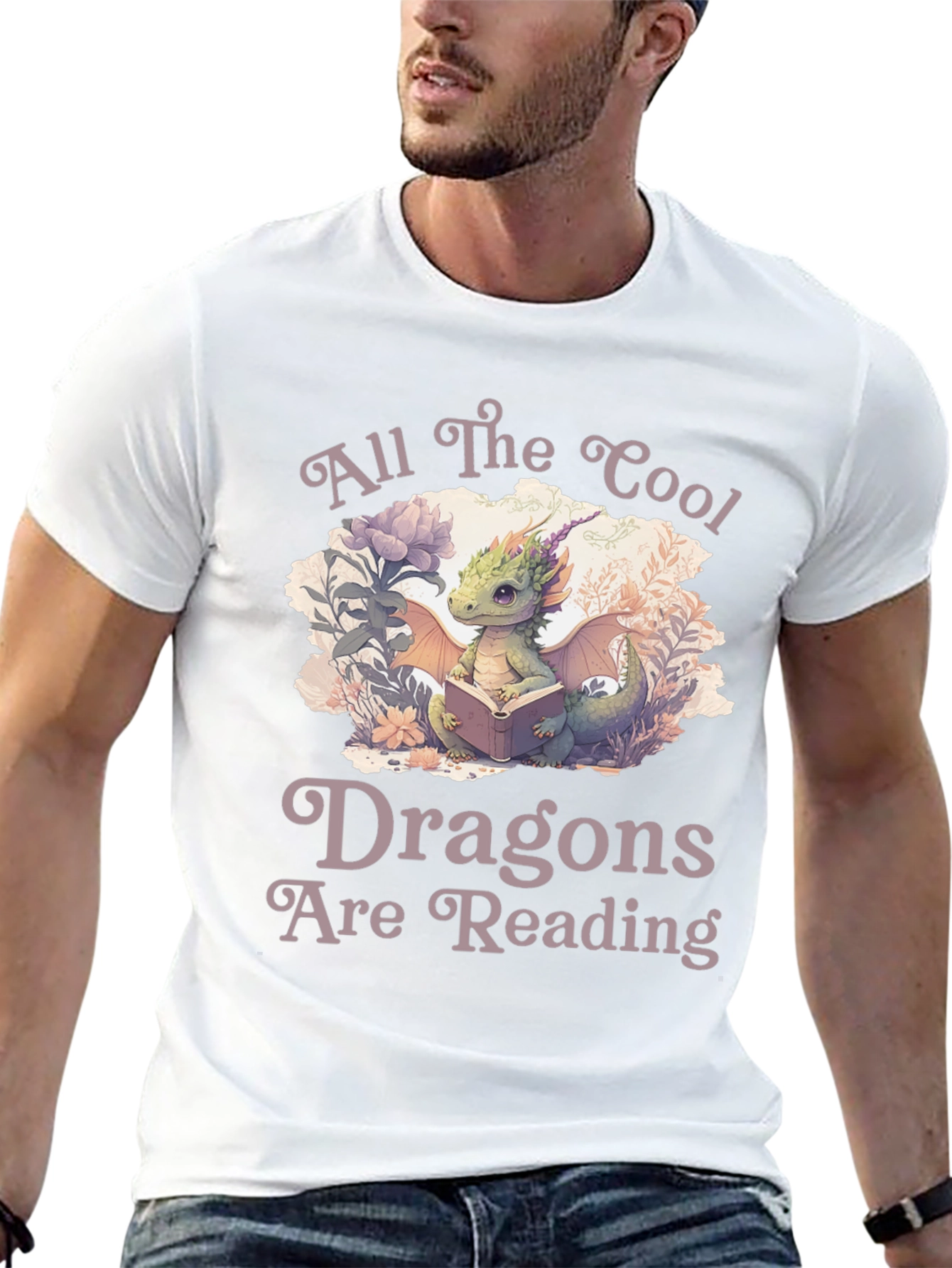 Black Cool Dragons Reading Black T-Shirt view 13