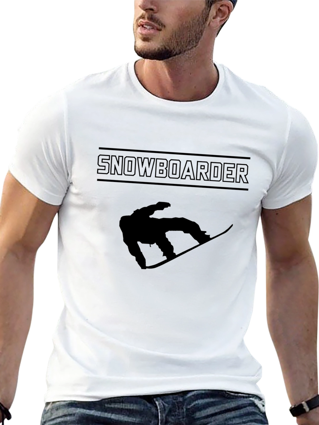 Black Snowboarder Graphic Tee - Black Cotton Casual T-Shirt view 13