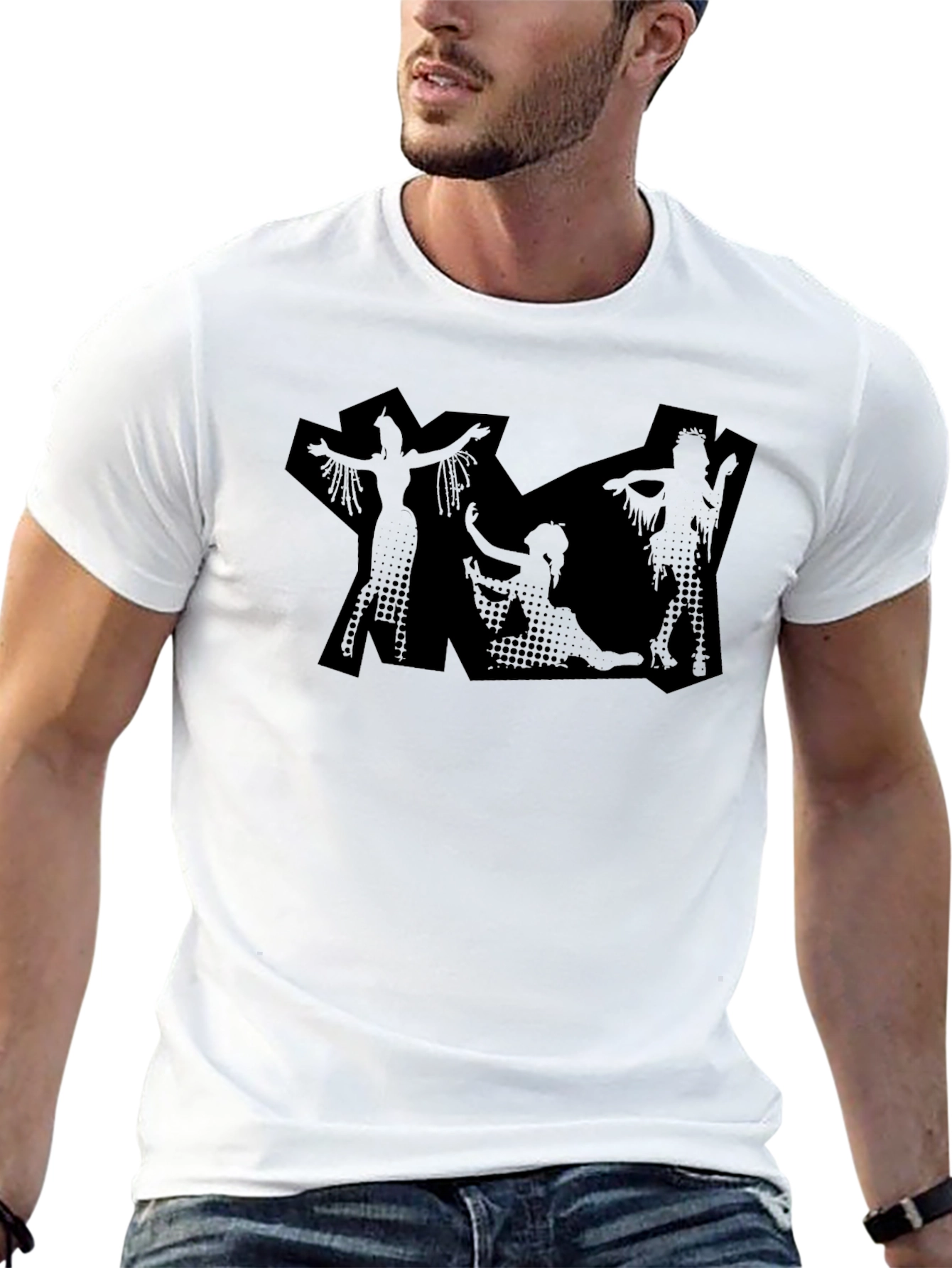 Black Black Graphic Print Tee - Modern Silhouette Design view 13