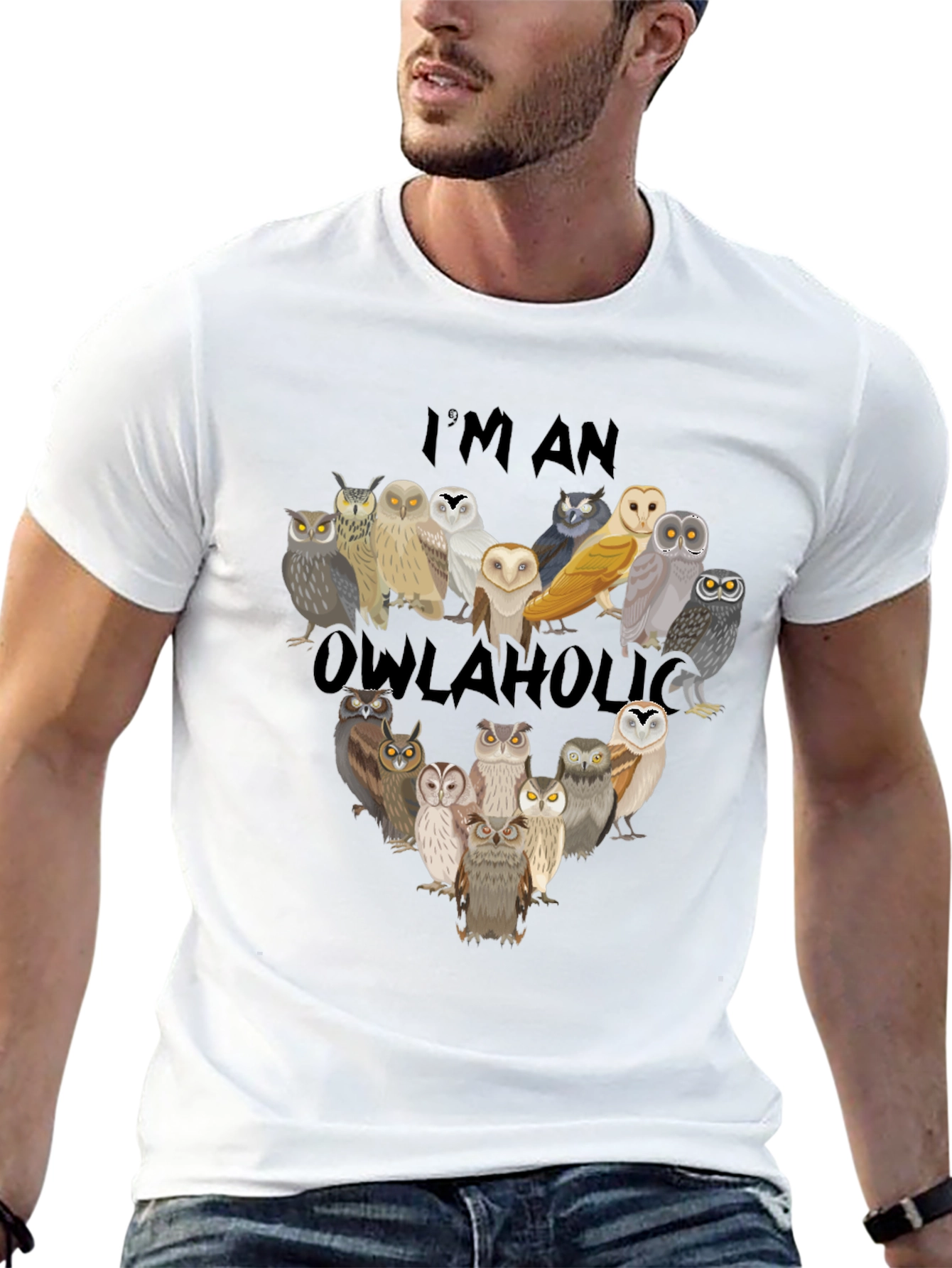 Black Owl Lover T-Shirt - "I'm an Owlaholic" Graphic Tee view 13