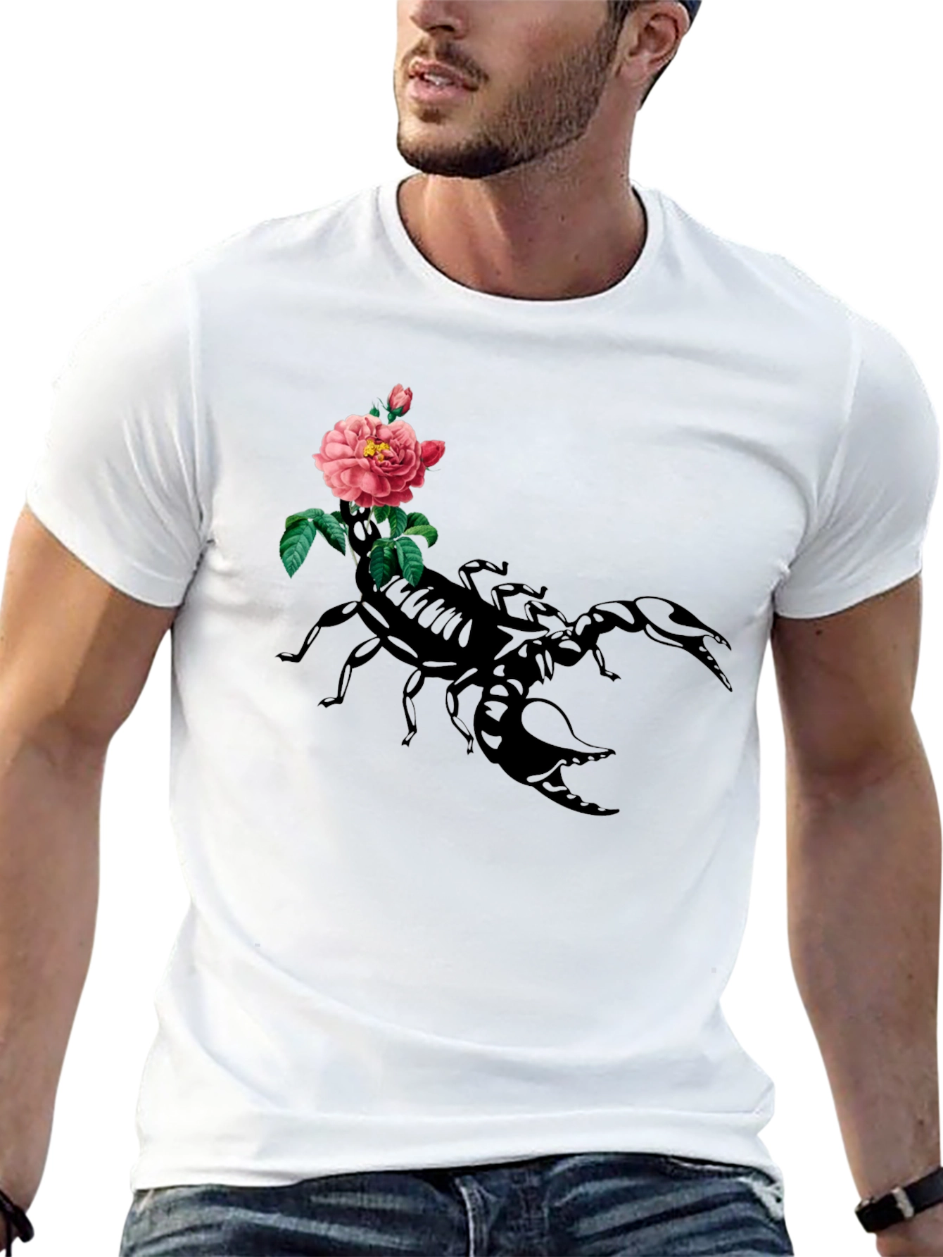Black Scorpion & Rose Graphic Tee - Men's Black Cotton T-Shirt view 13