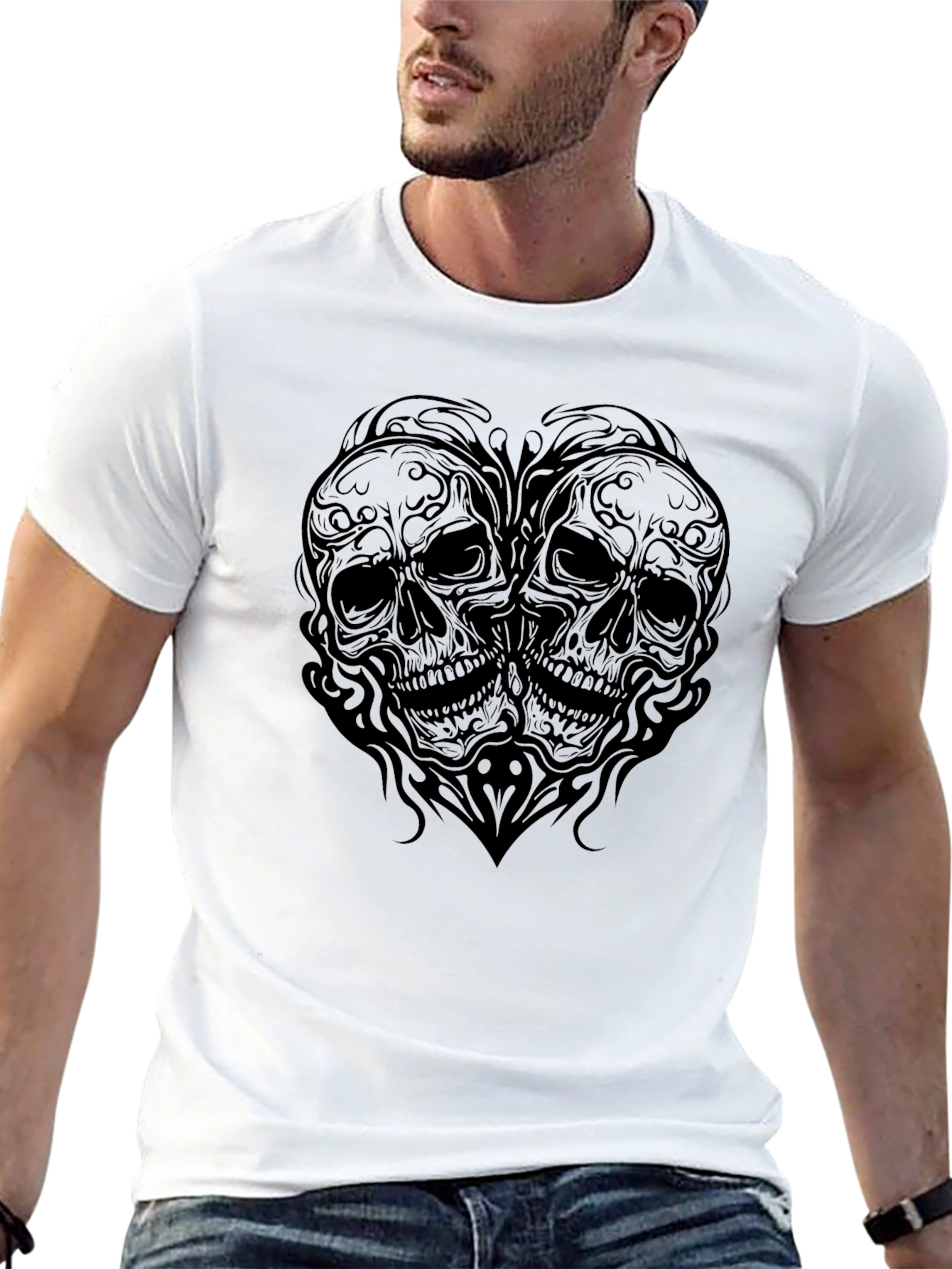 Black Skull Heart Graphic Tee - Gothic Style Black T-Shirt view 13