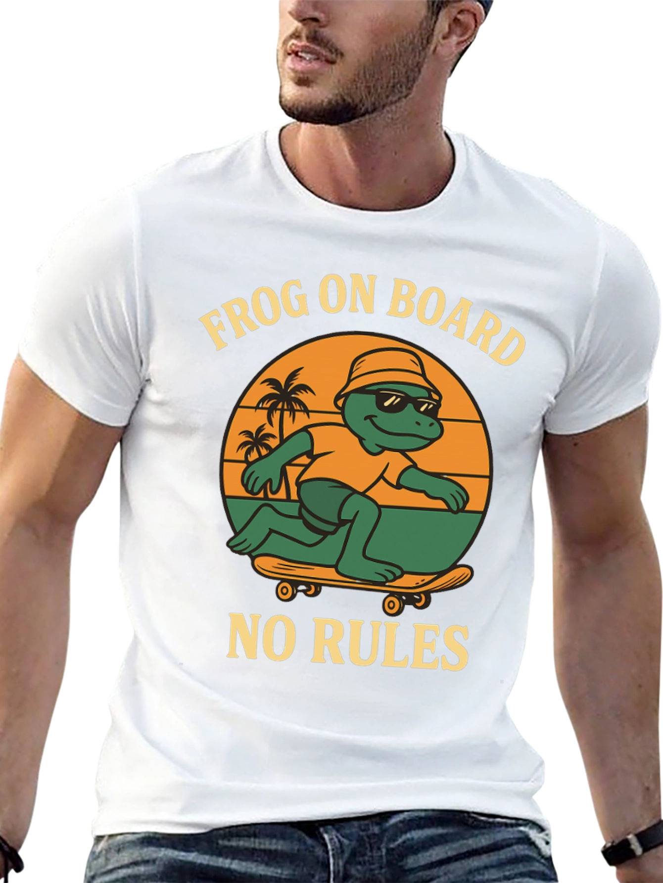 Black Frog On Board Graphic T-Shirt - Skateboarding Frog view 13