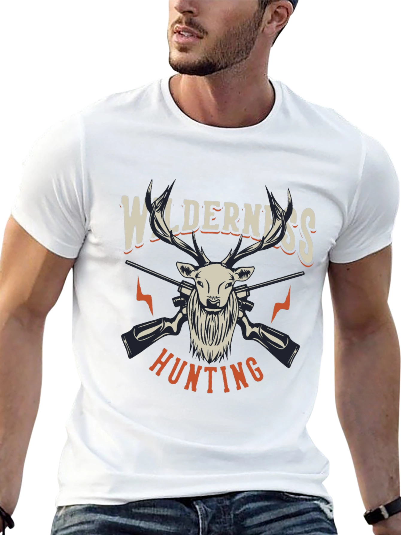 Black Wilderness Hunting Graphic Tee - Black Cotton Blend Shirt view 13