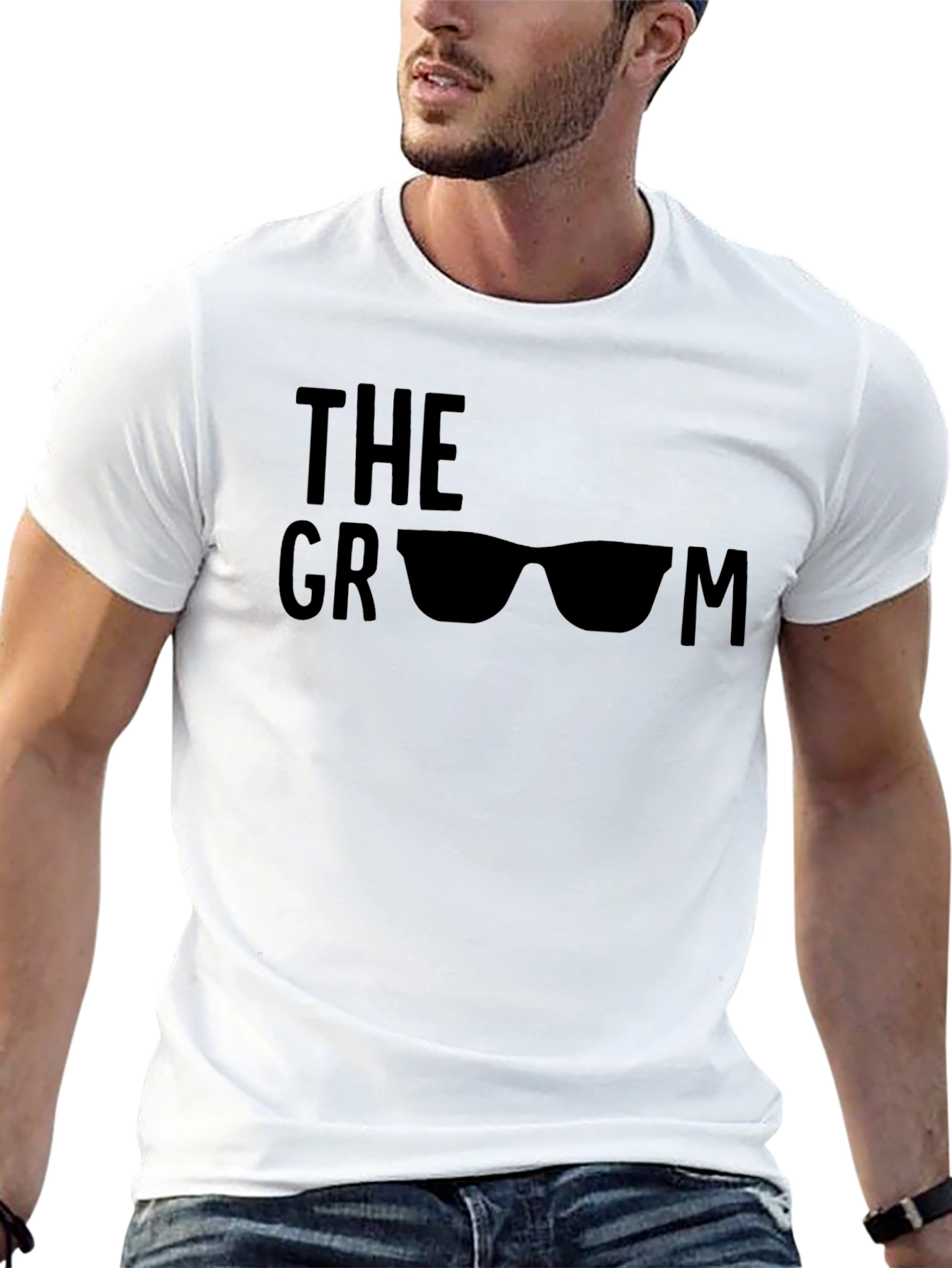 Black Cool Groom T-Shirt with Sunglasses Graphic - Black view 13