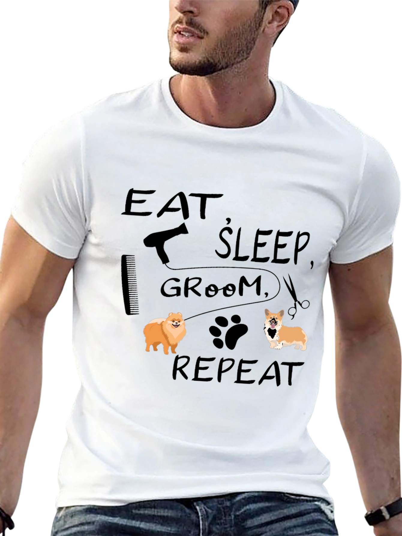Black Eat Sleep Groom Repeat Dog Lover T-Shirt view 13