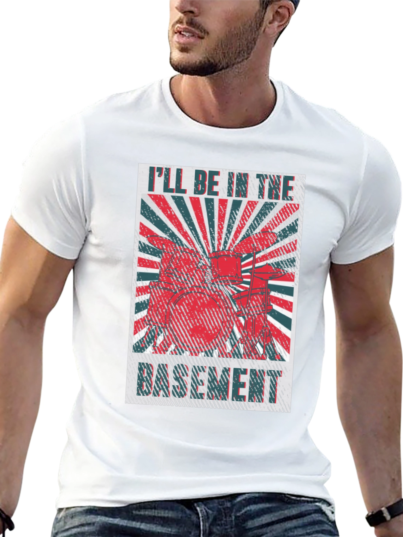 Black I'll Be in the Basement Drum Set T-Shirt view 13