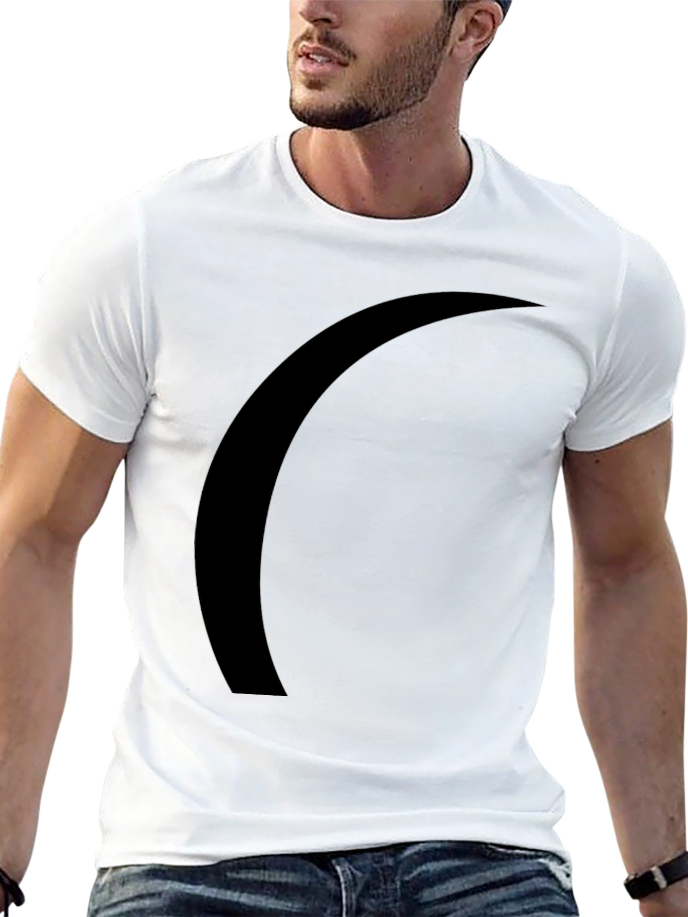 Black Minimalist Black Curved Graphic Tee - Casual Comfort view 13