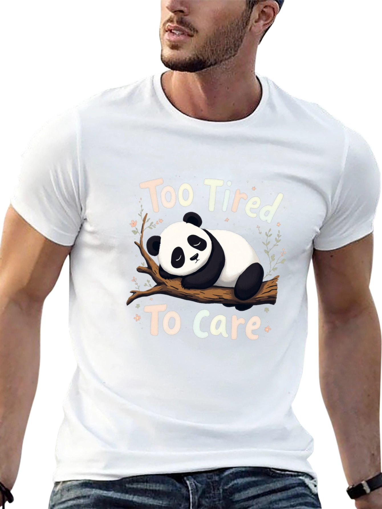 Black Too Tired to Care Panda Graphic T-Shirt view 13