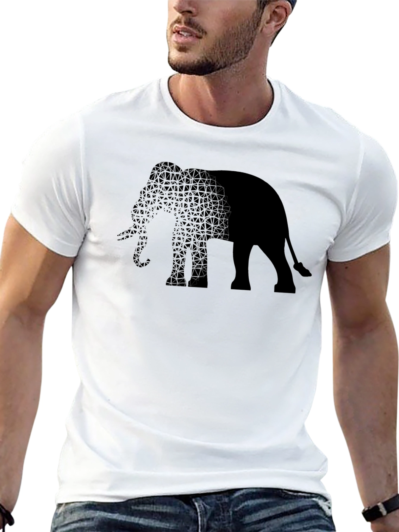 Black Elephant Print Men's T-Shirt - Stylish Black Tee view 13