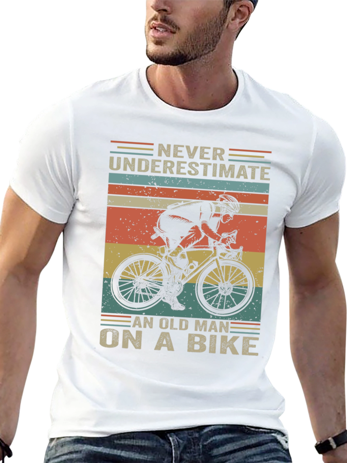 Black Never Underestimate Old Man Bike Graphic T-Shirt view 13