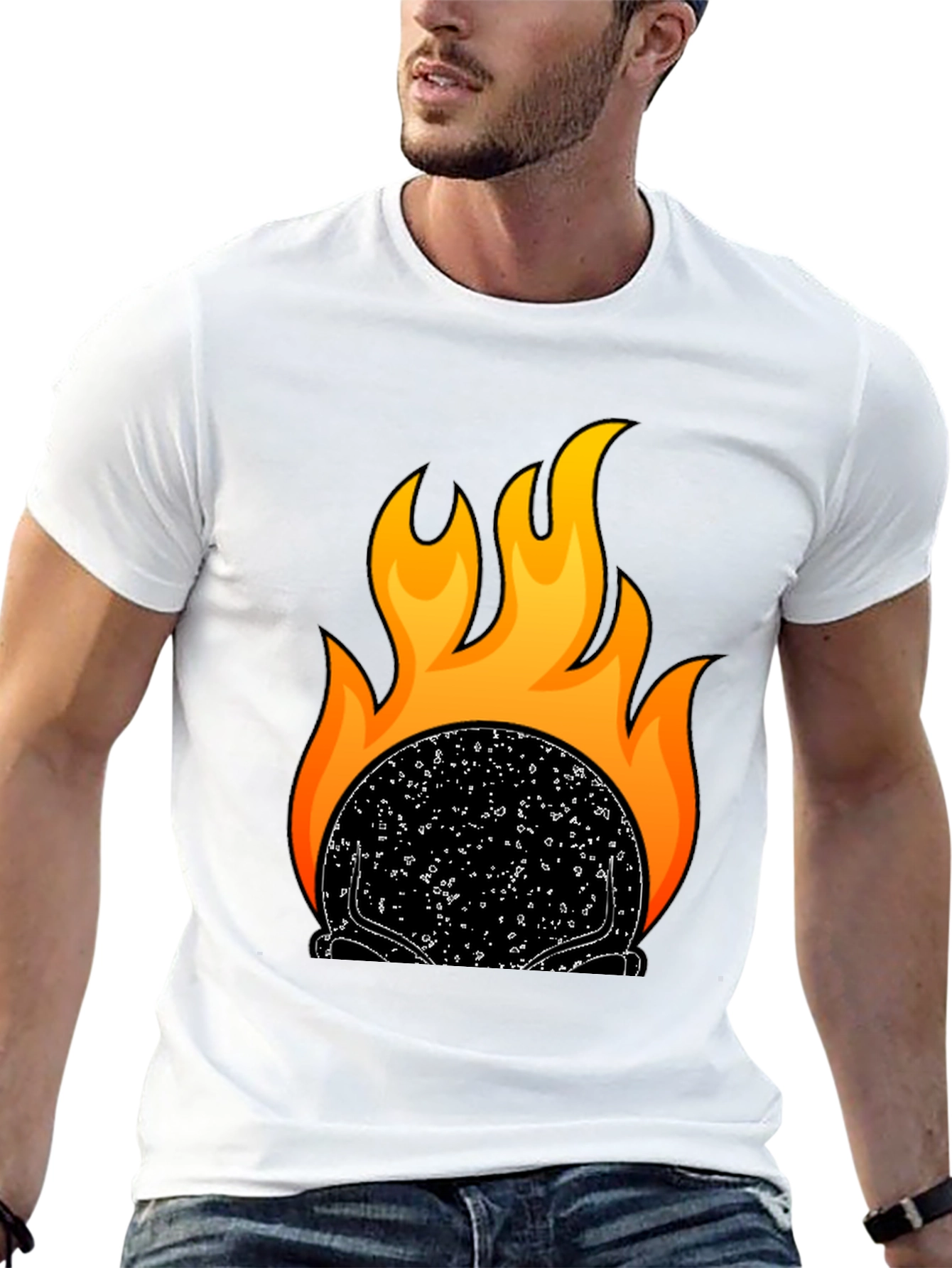 Black Flaming Skull Graphic T-Shirt - Black view 13