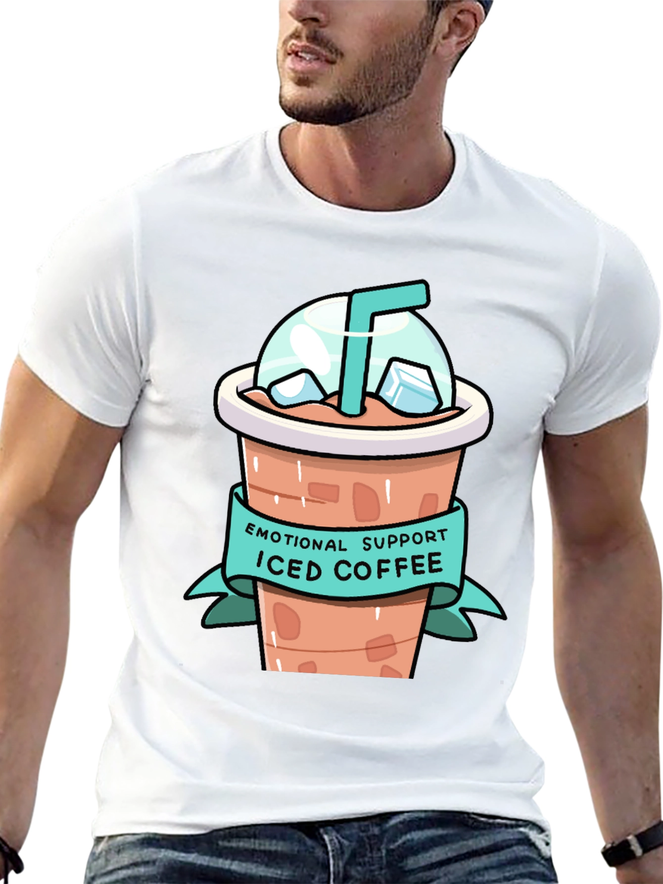 Black Emotional Support Iced Coffee Graphic T-Shirt view 13
