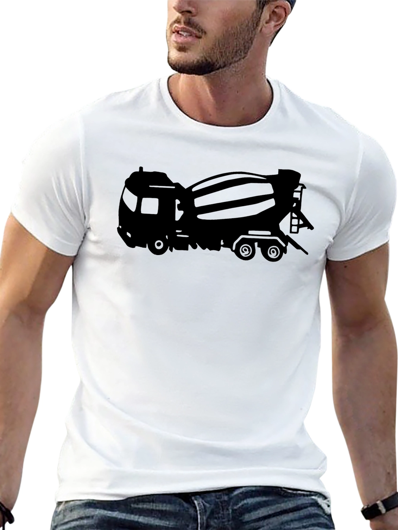 Cement Truck Graphic Tee - Black Cotton Blend T-Shirt - 13