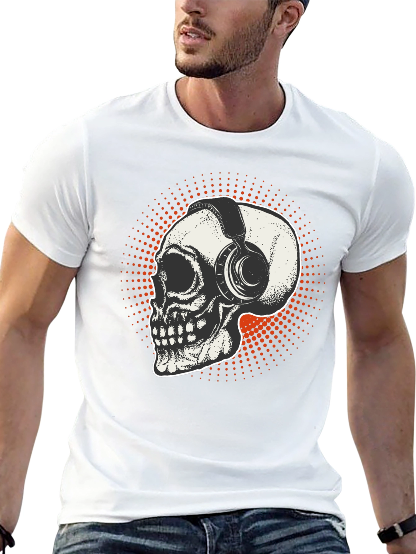 Black Skull & Headphones Graphic T-Shirt - Black view 13