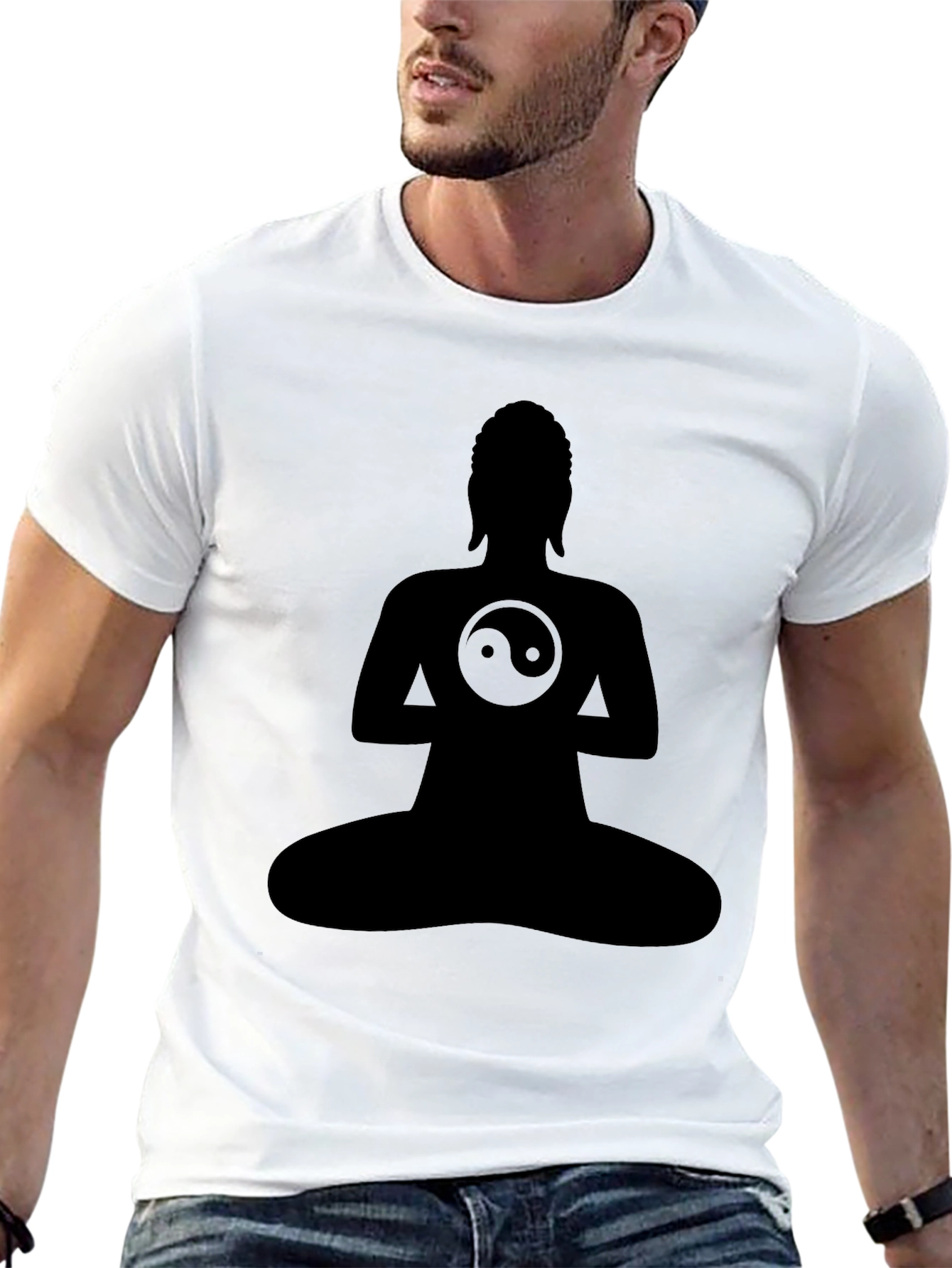 Black Yin Yang Buddha Silhouette Tee - Zen Style view 13