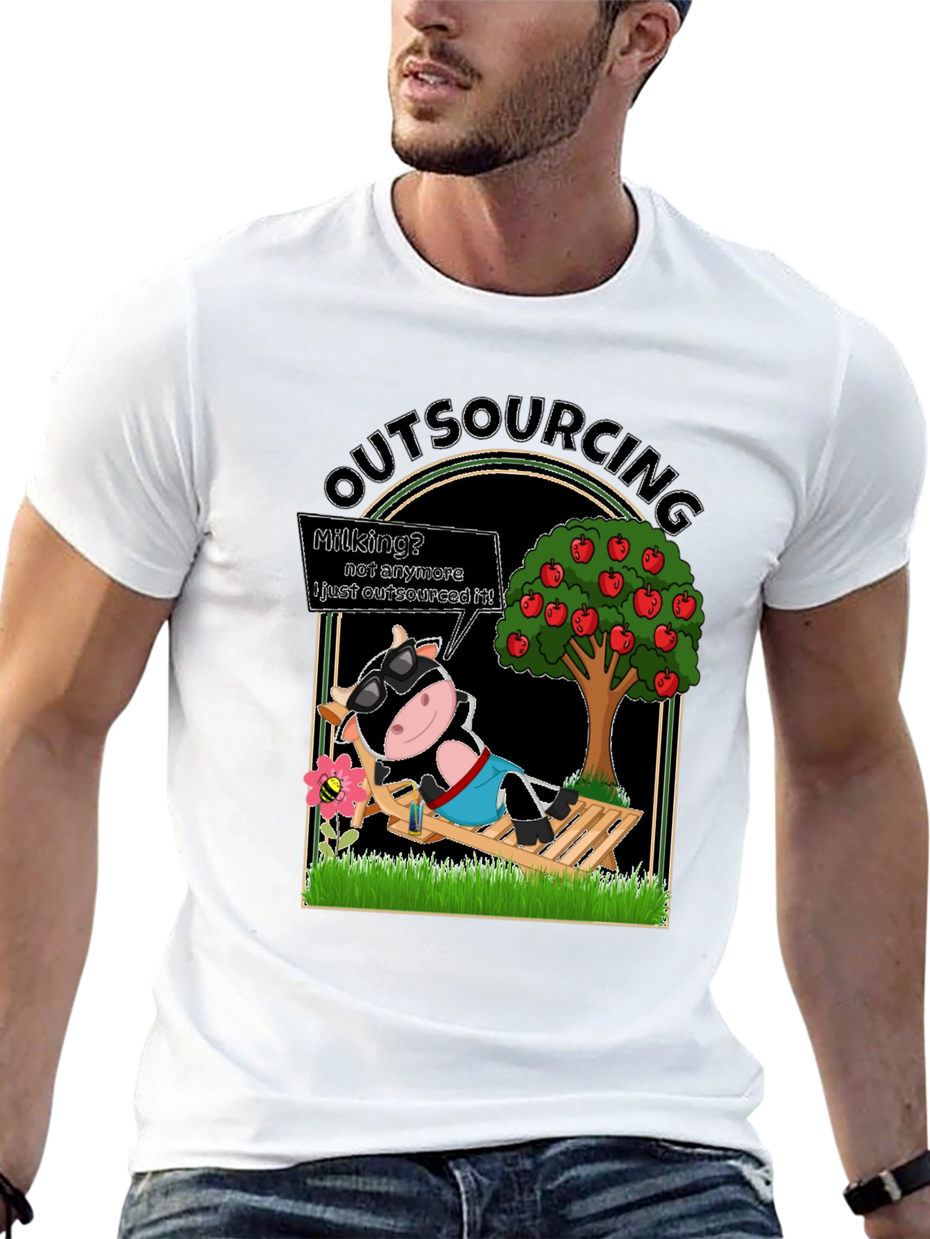 Black Outsourcing Cow T-Shirt Funny Business Humor Tee view 13