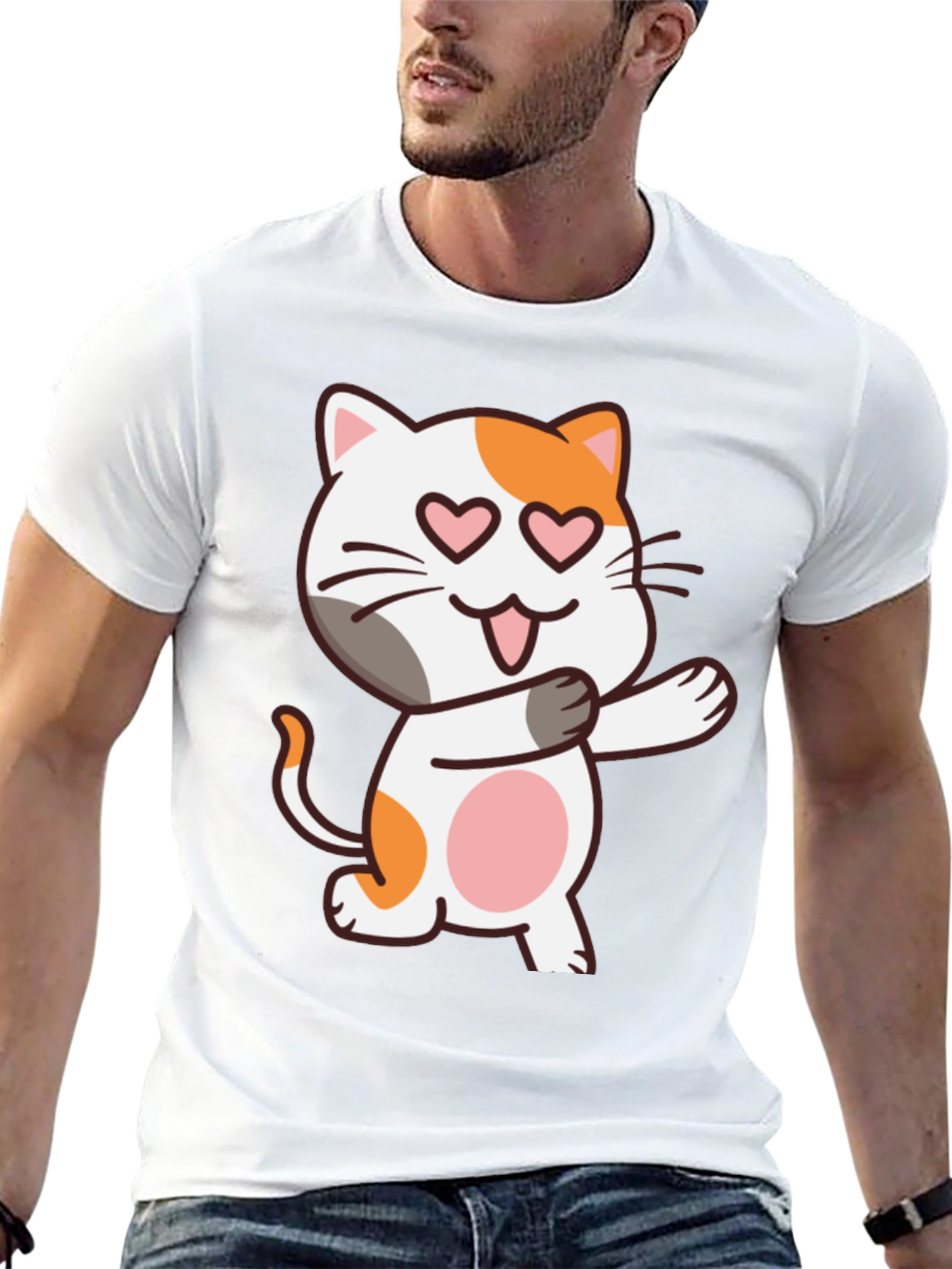 Black Cute Cat Heart Eyes Black T-Shirt view 13