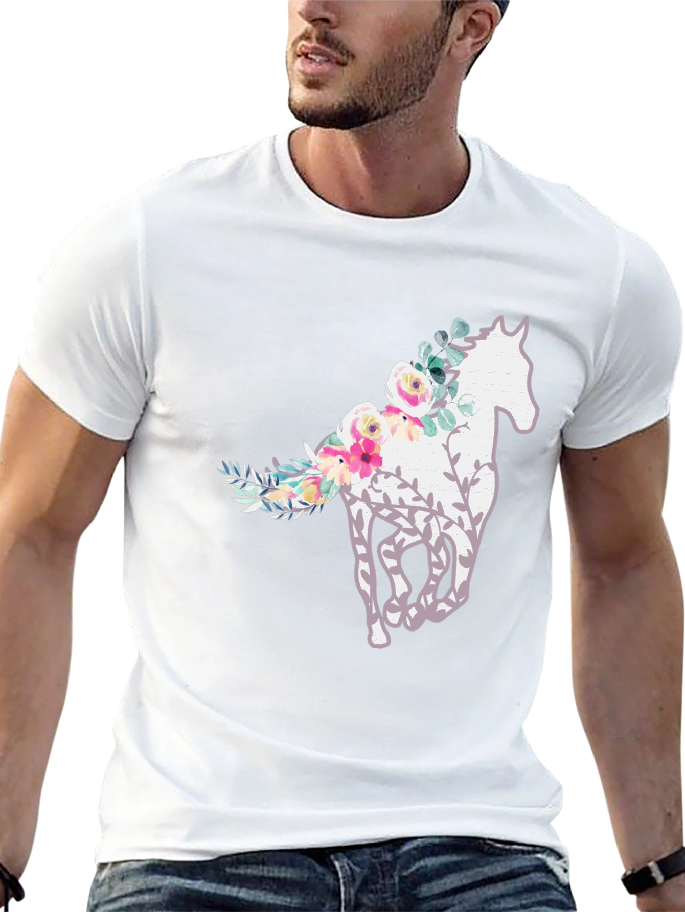 Black Floral Horse Graphic Tee - Stylish Comfort view 13